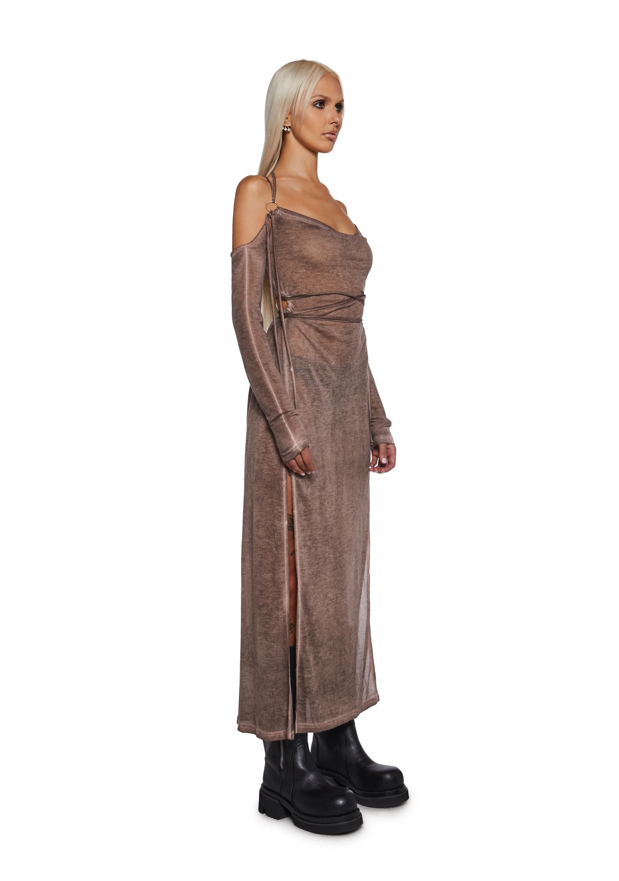 Downbeat Hooded Maxi Dress - Brown - Image 3
