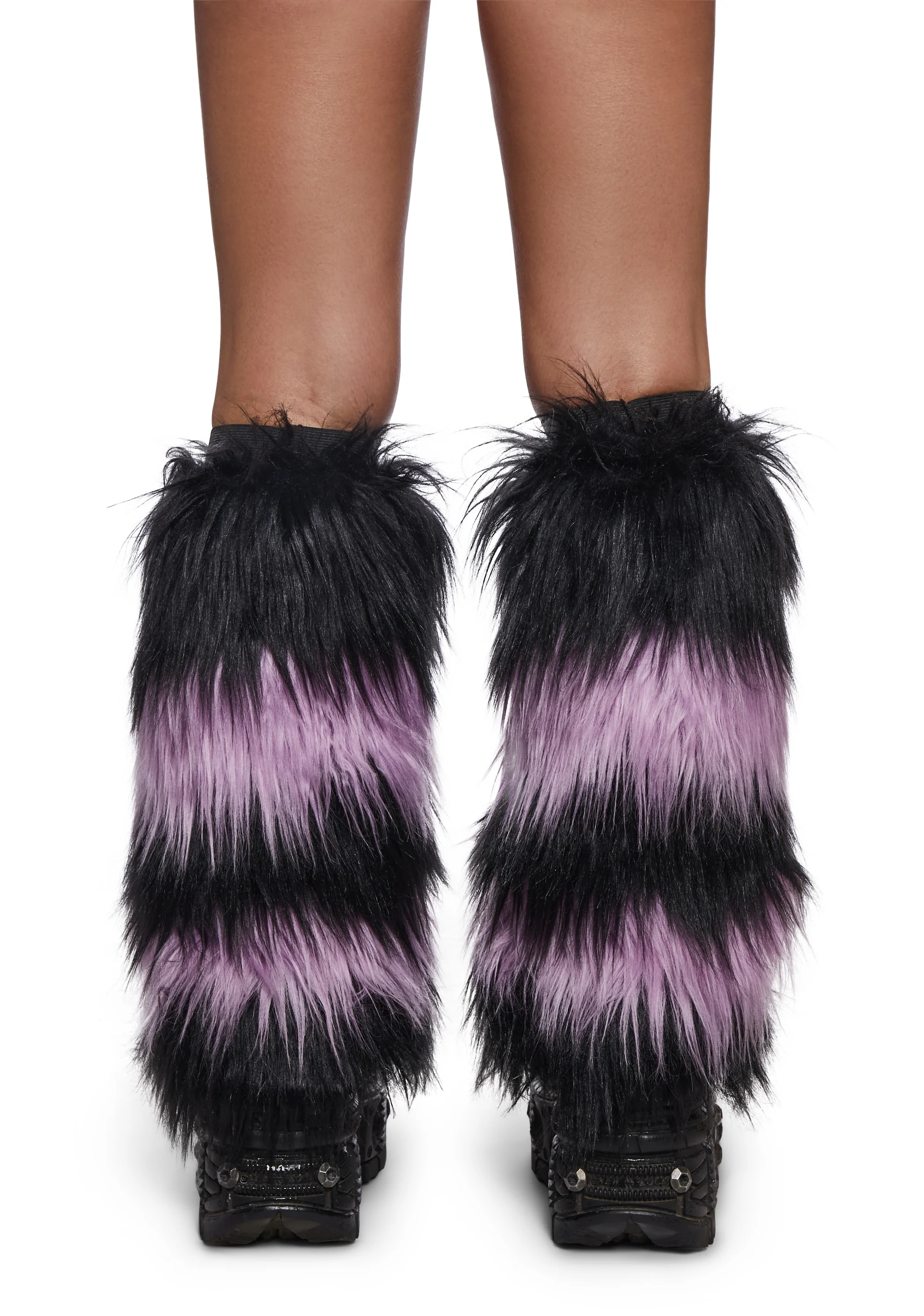 Midnight Amethyst Striped Fur Leg Warmers - Image 2