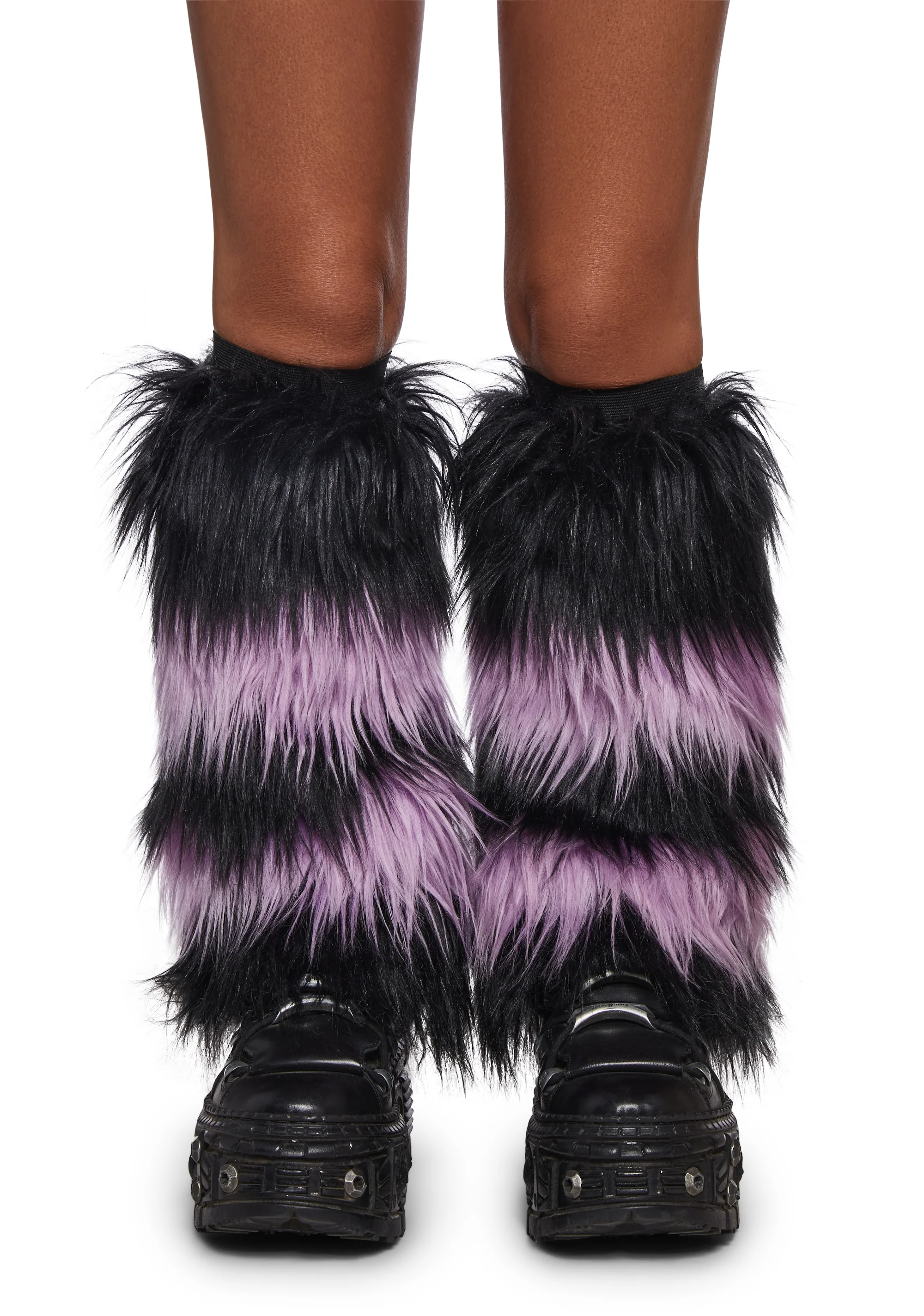 Midnight Amethyst Striped Fur Leg Warmers - Image 3