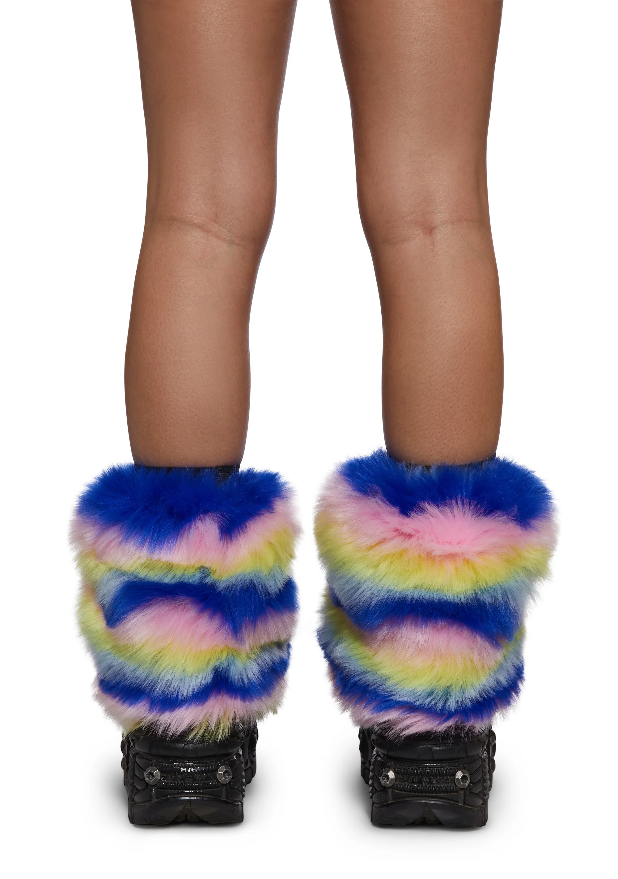 Rainbow Rave Striped Fur Leg Warmers - Image 2