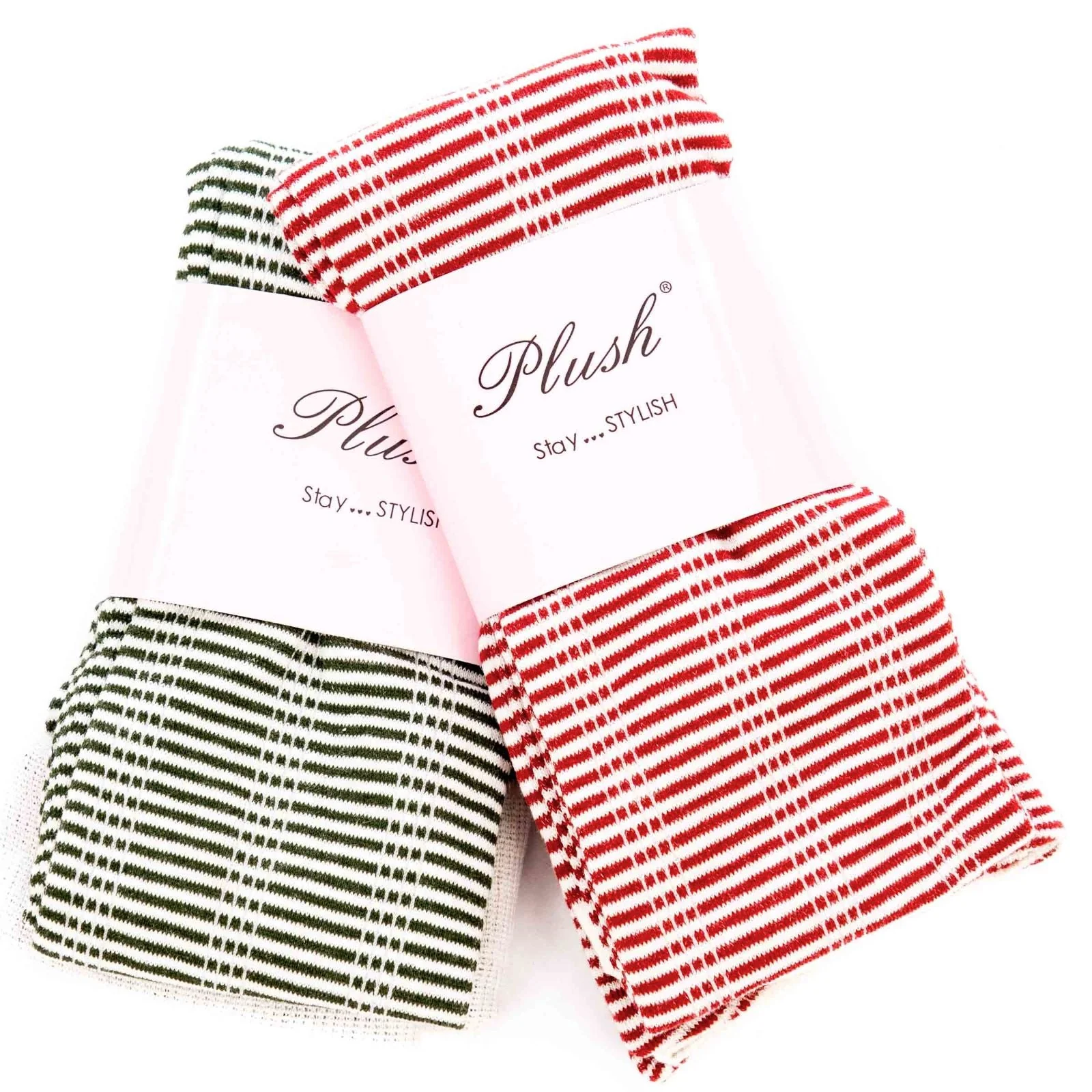 Striped Thigh High Socks - Red - Image 2