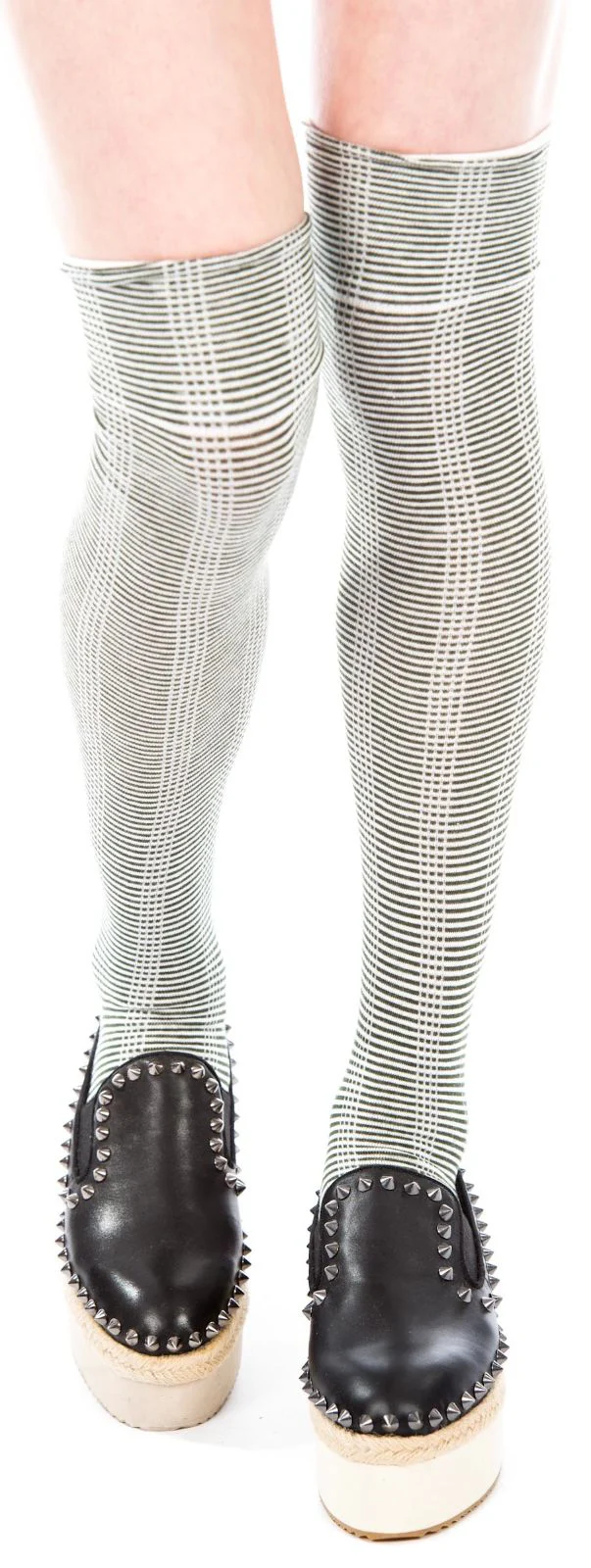 Striped Thigh High Socks - Red - Image 4