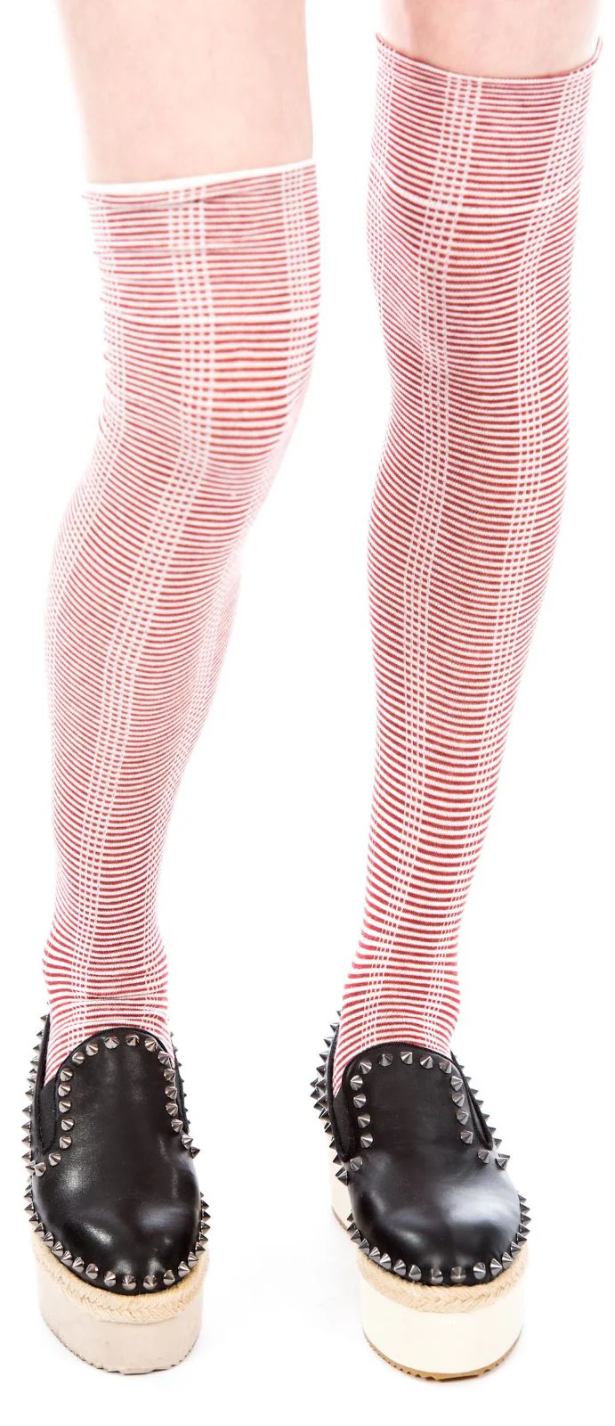 Striped Thigh High Socks - Red - Image 5