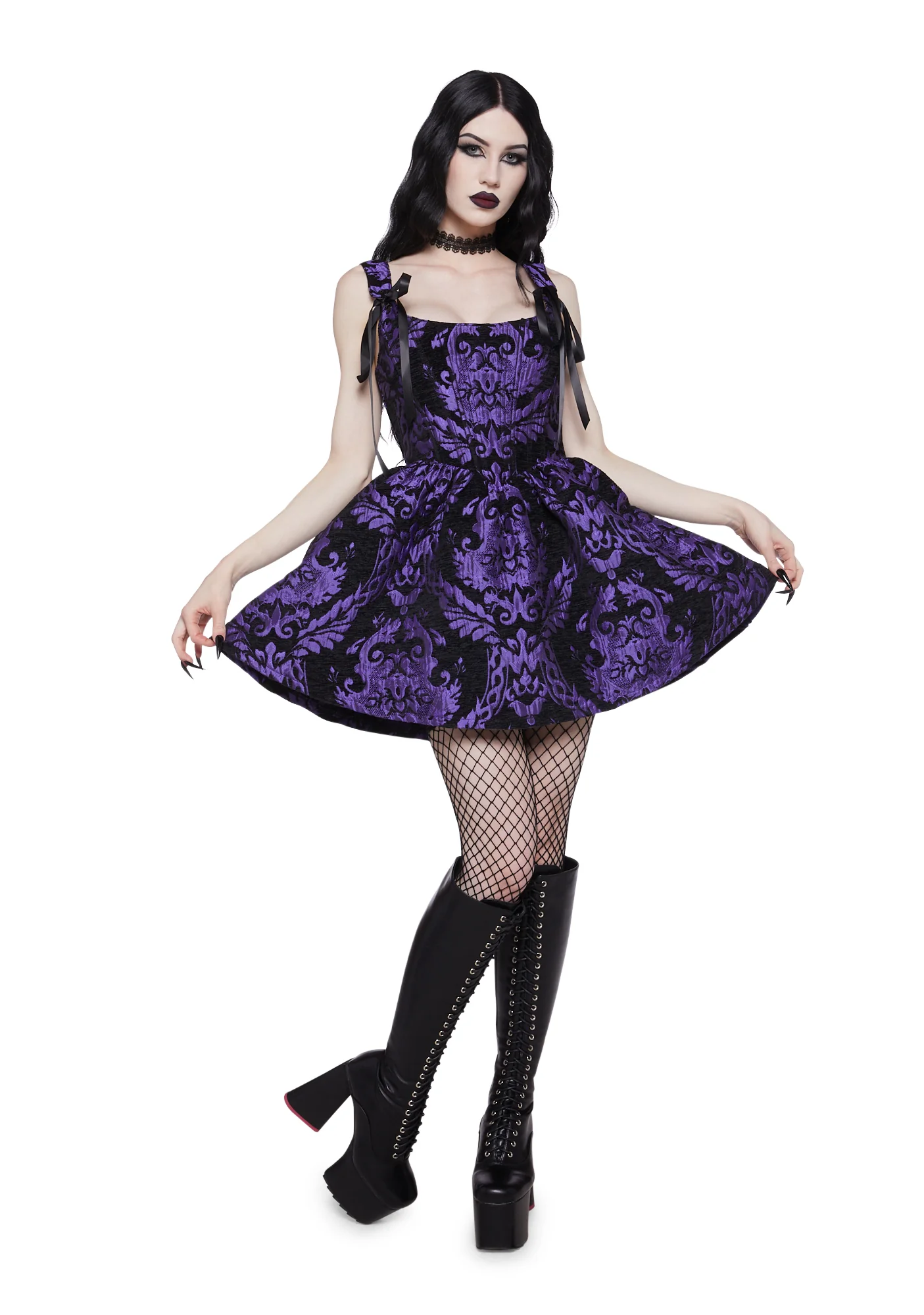 Sultry Sins Brocade Mini Dress - Purple - Image 5