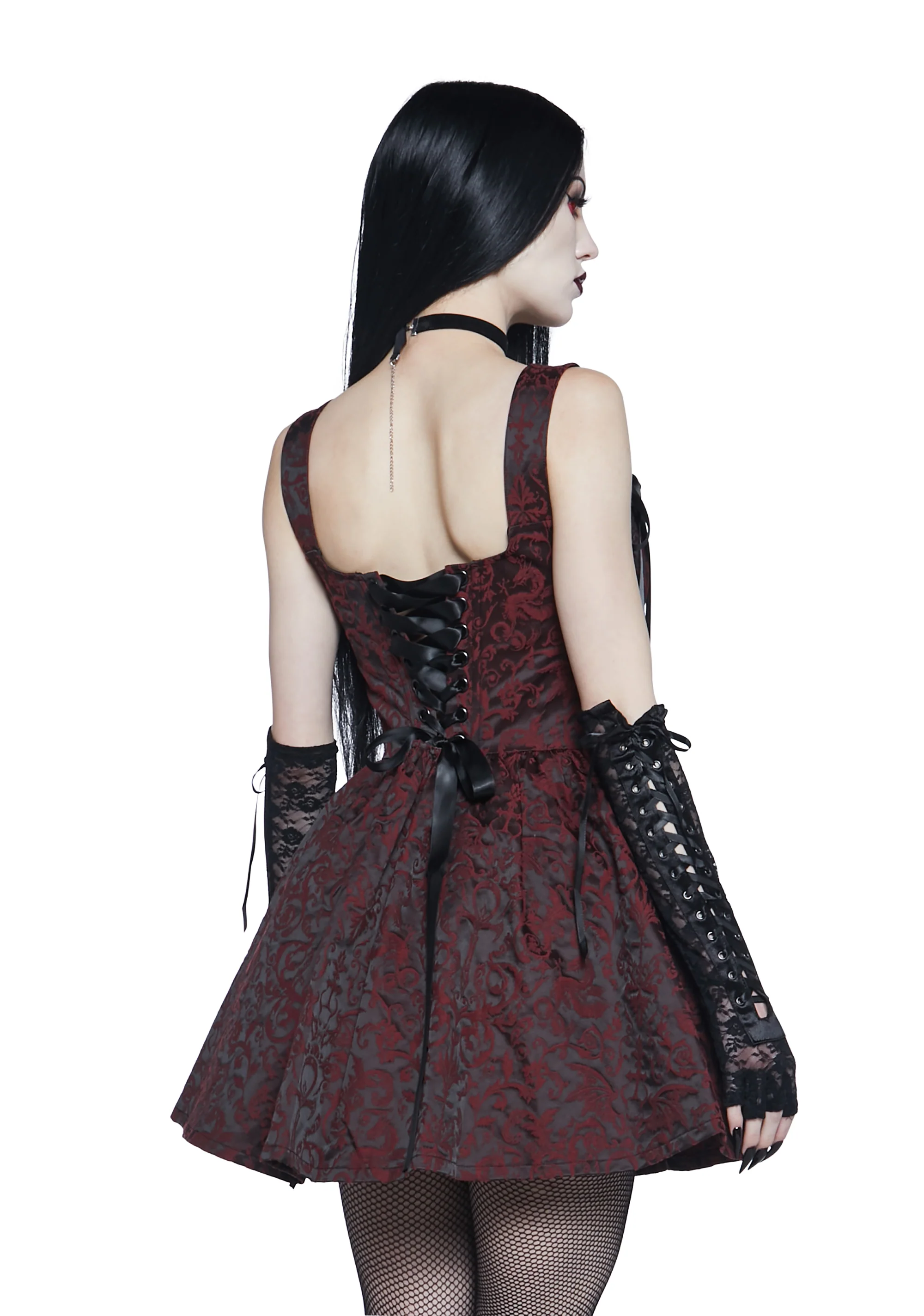 Sultry Sins Brocade Mini Dress - Red - Image 5