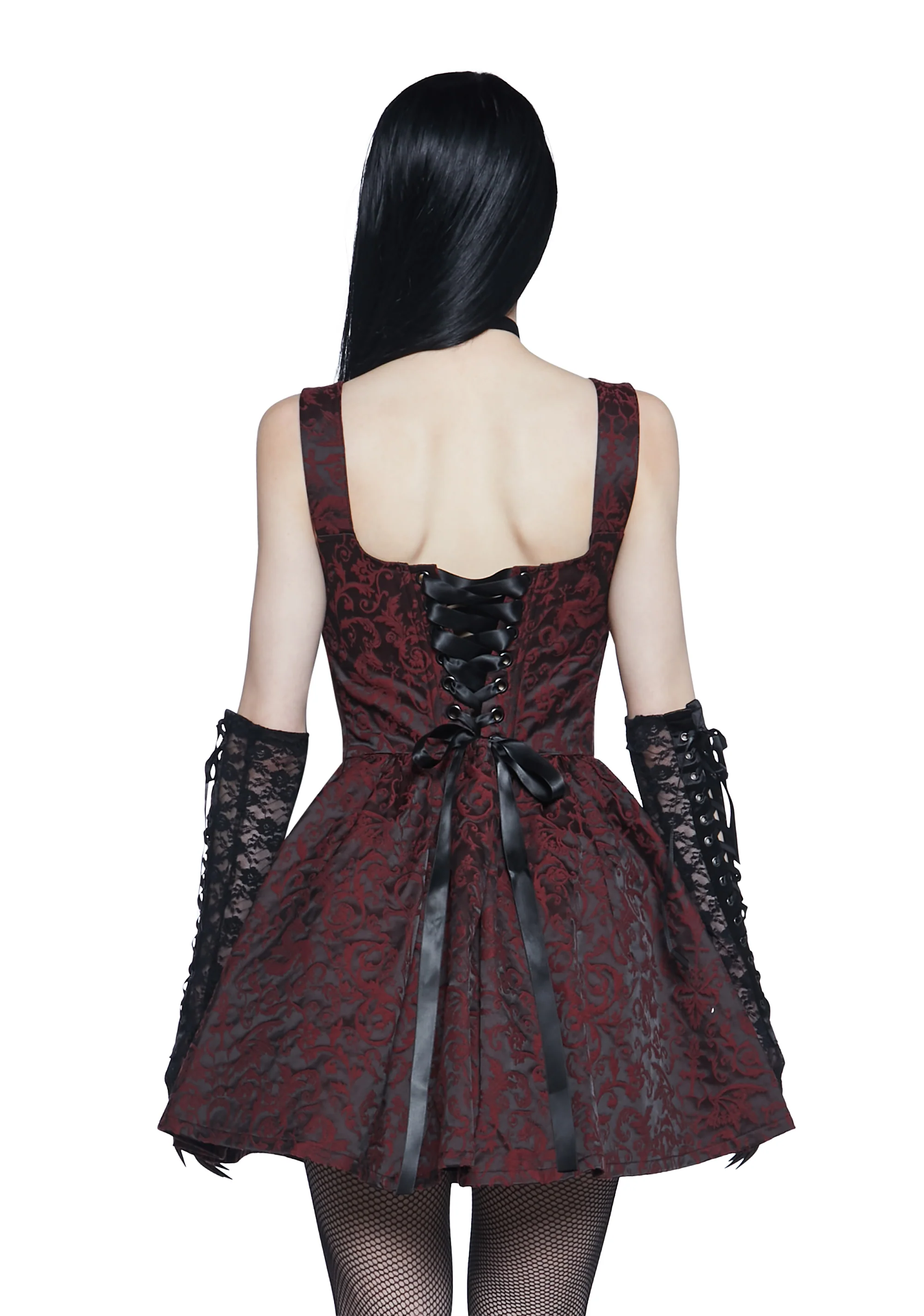 Sultry Sins Brocade Mini Dress - Red - Image 6