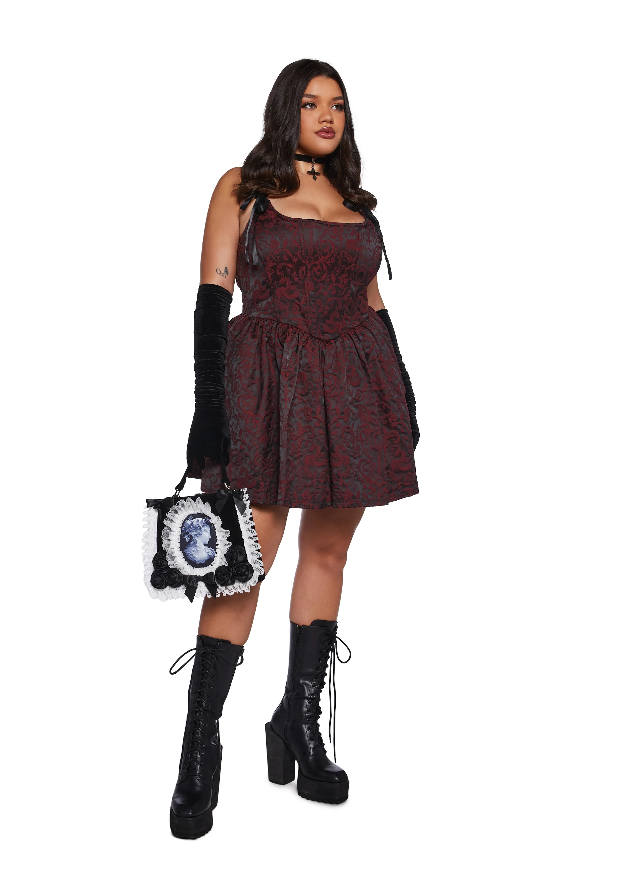 Sultry Sins Brocade Mini Dress - Red - Image 7