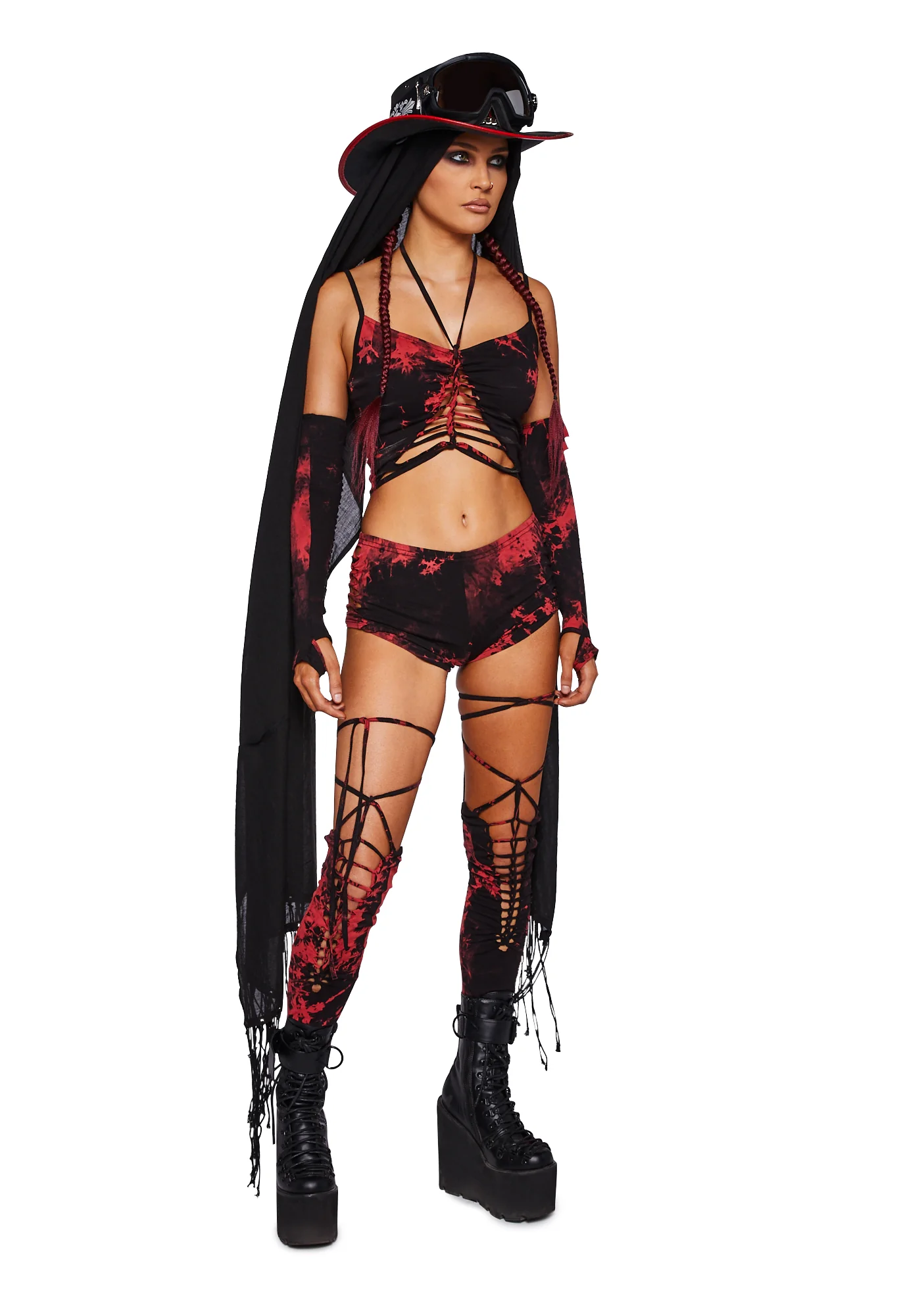 Sunset Trippy Bottoms & Stockings Set - Red - Image 2