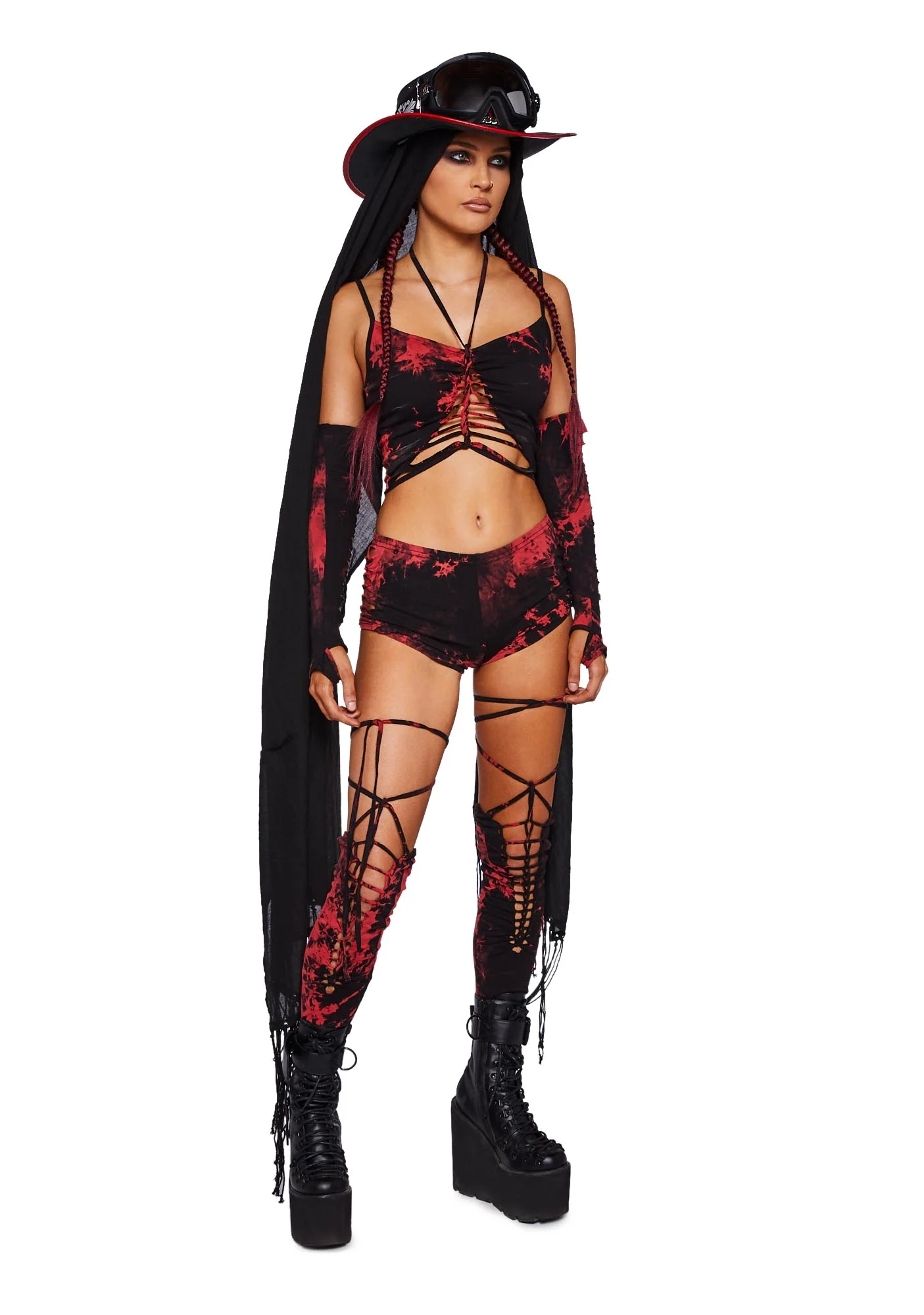 Sunset Trippy Top And Gloves Set - Red - Image 5