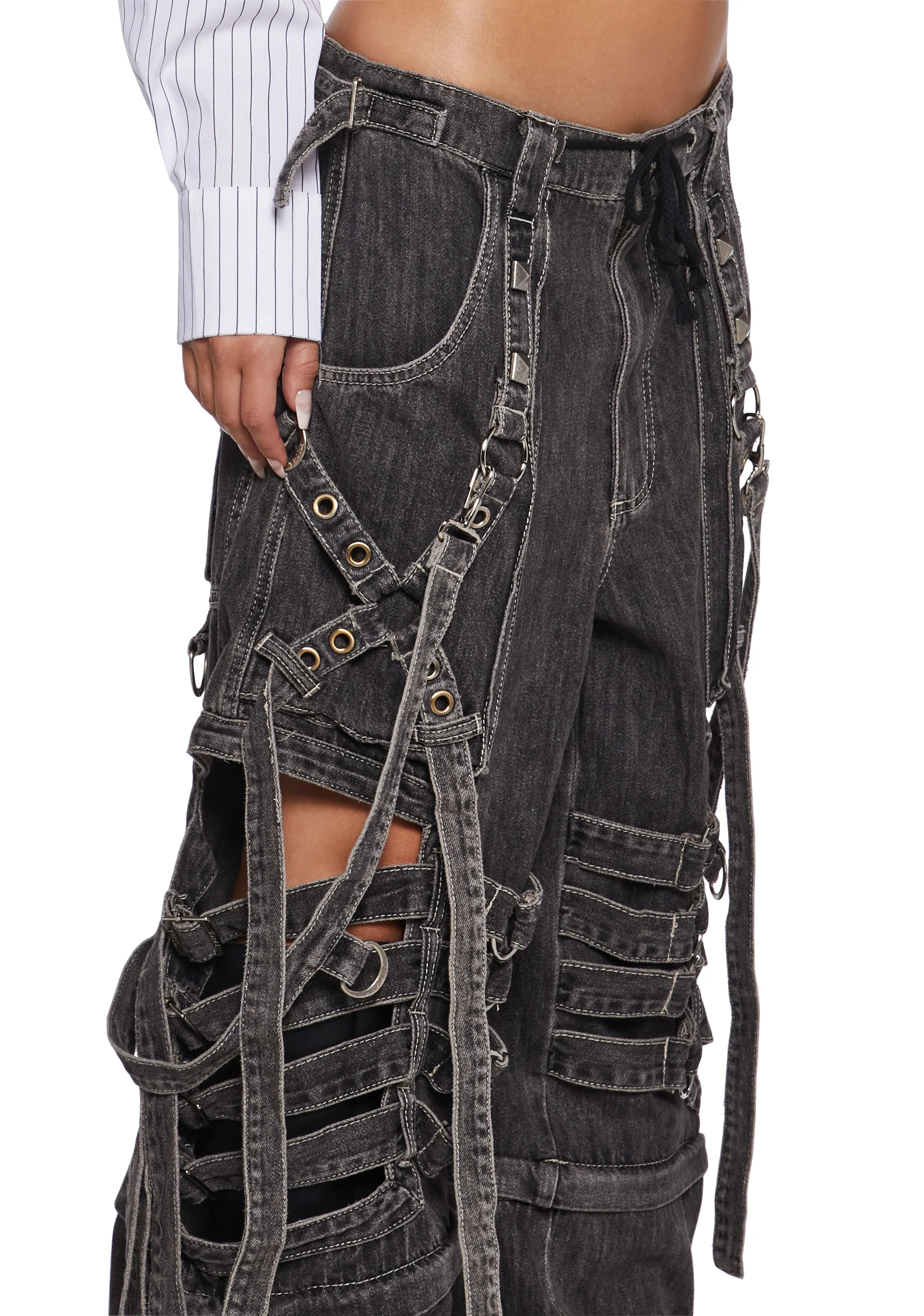Super Cut Out Wide Leg Pants - Black - Image 6