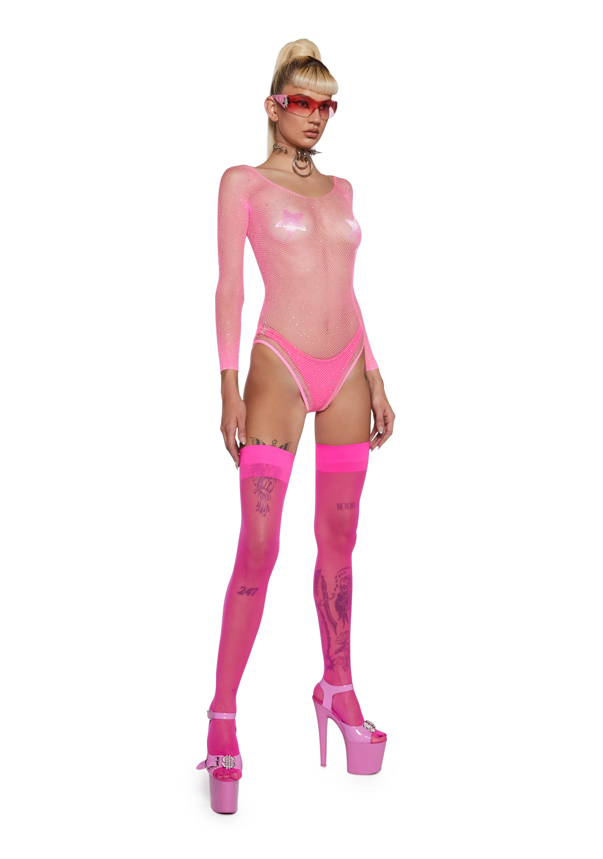 Supernova Party Fishnet Bodysuit - Pink - Image 2