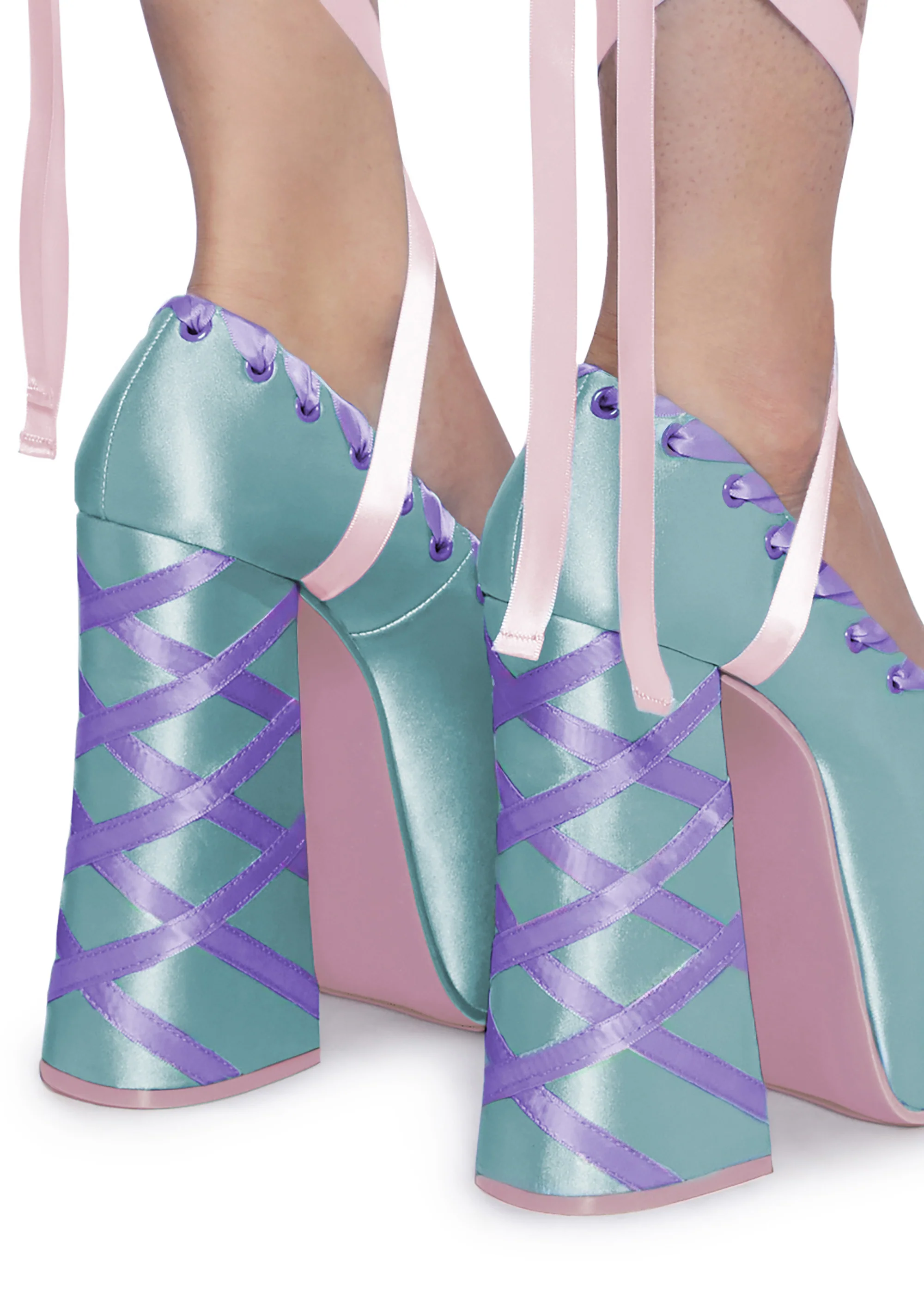 Sweet Sonata Ballet Wrap Heels - Blue/Pink - Image 2