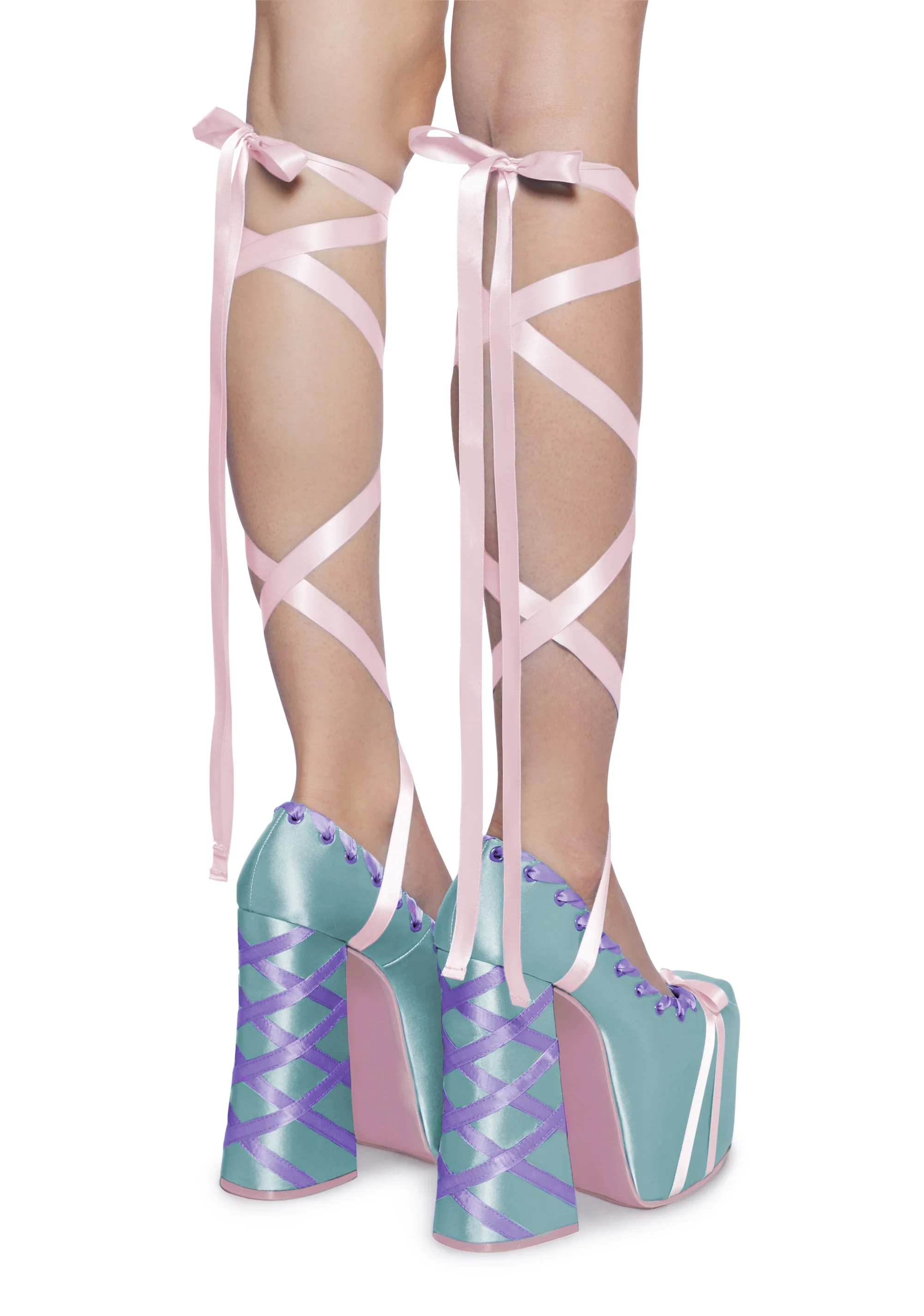 Sweet Sonata Ballet Wrap Heels - Blue/Pink - Image 4