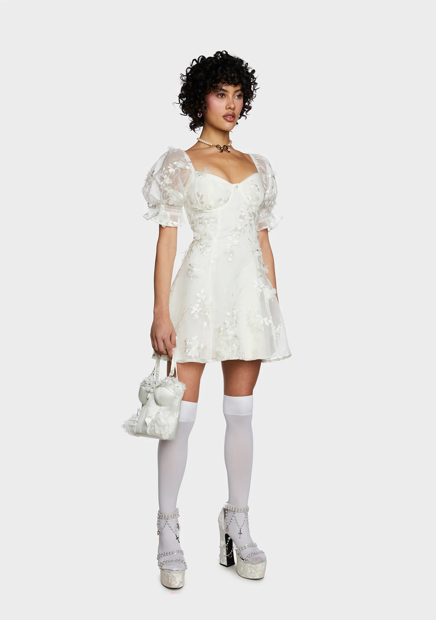 Sweetheart Portrait Mini Dress - White - Image 4