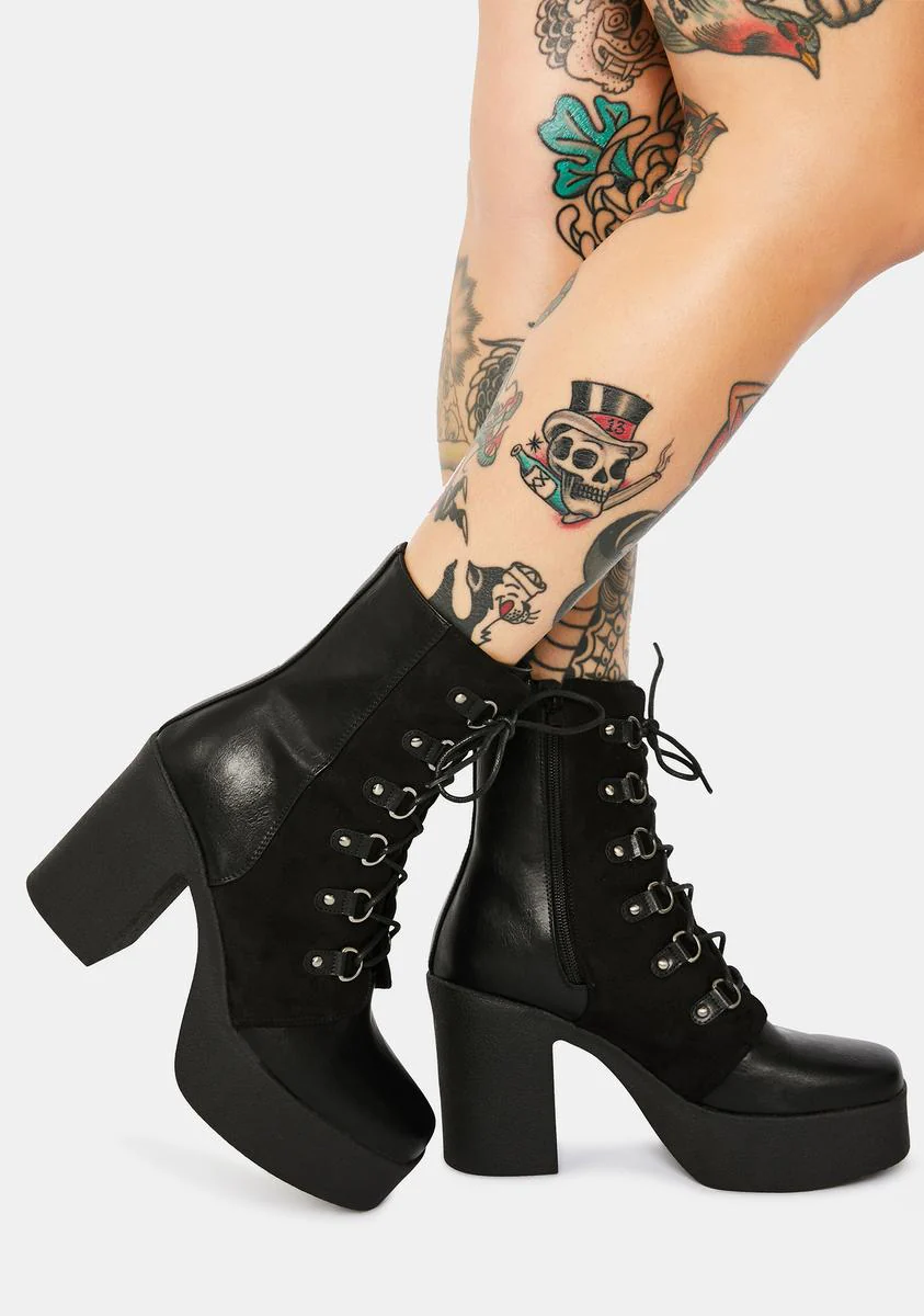 Talk About Me Platform Heeled Combat Boots - Image 3