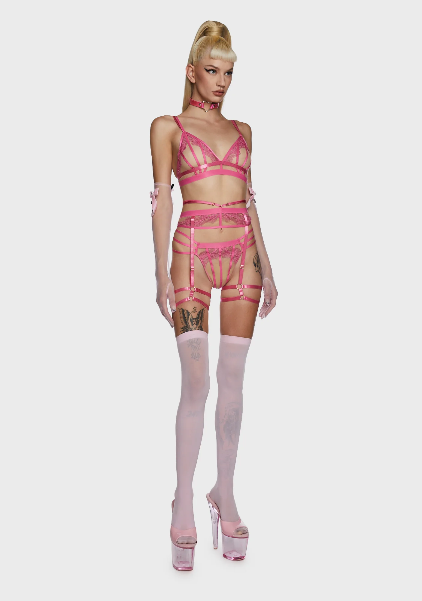 Tasha Illusion Mesh Triangle Bra - Pink - Image 2