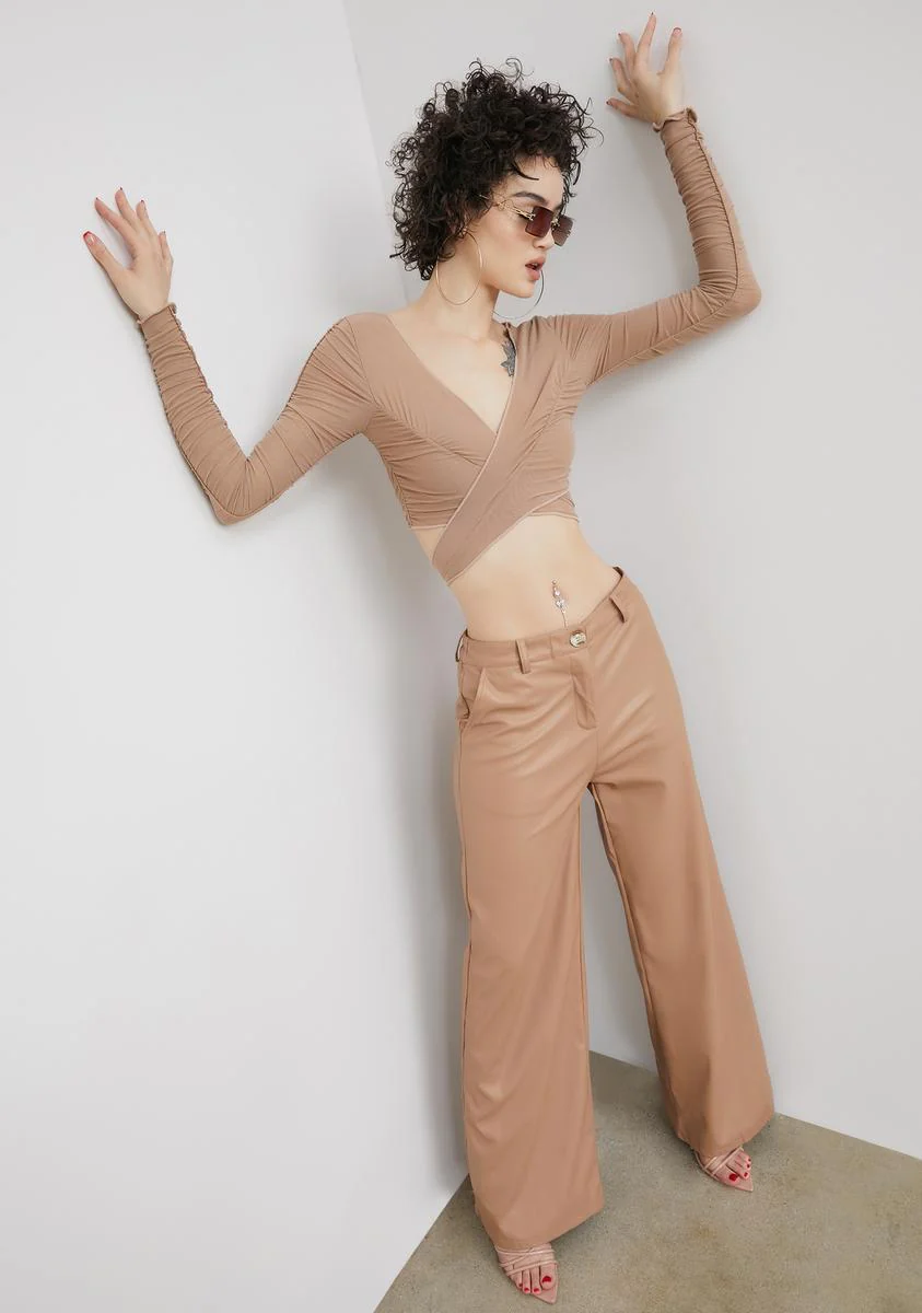 Taupe Match My Energy Wrap Top - Image 3