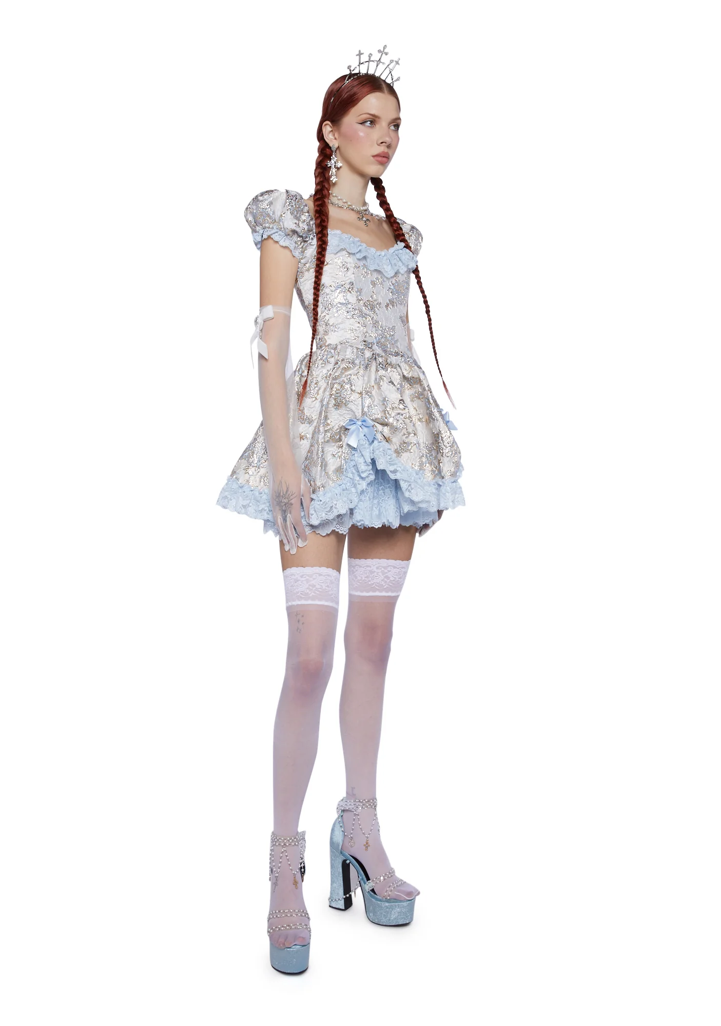 Tea And Circumstance Brocade Mini Dress - Blue - Image 2