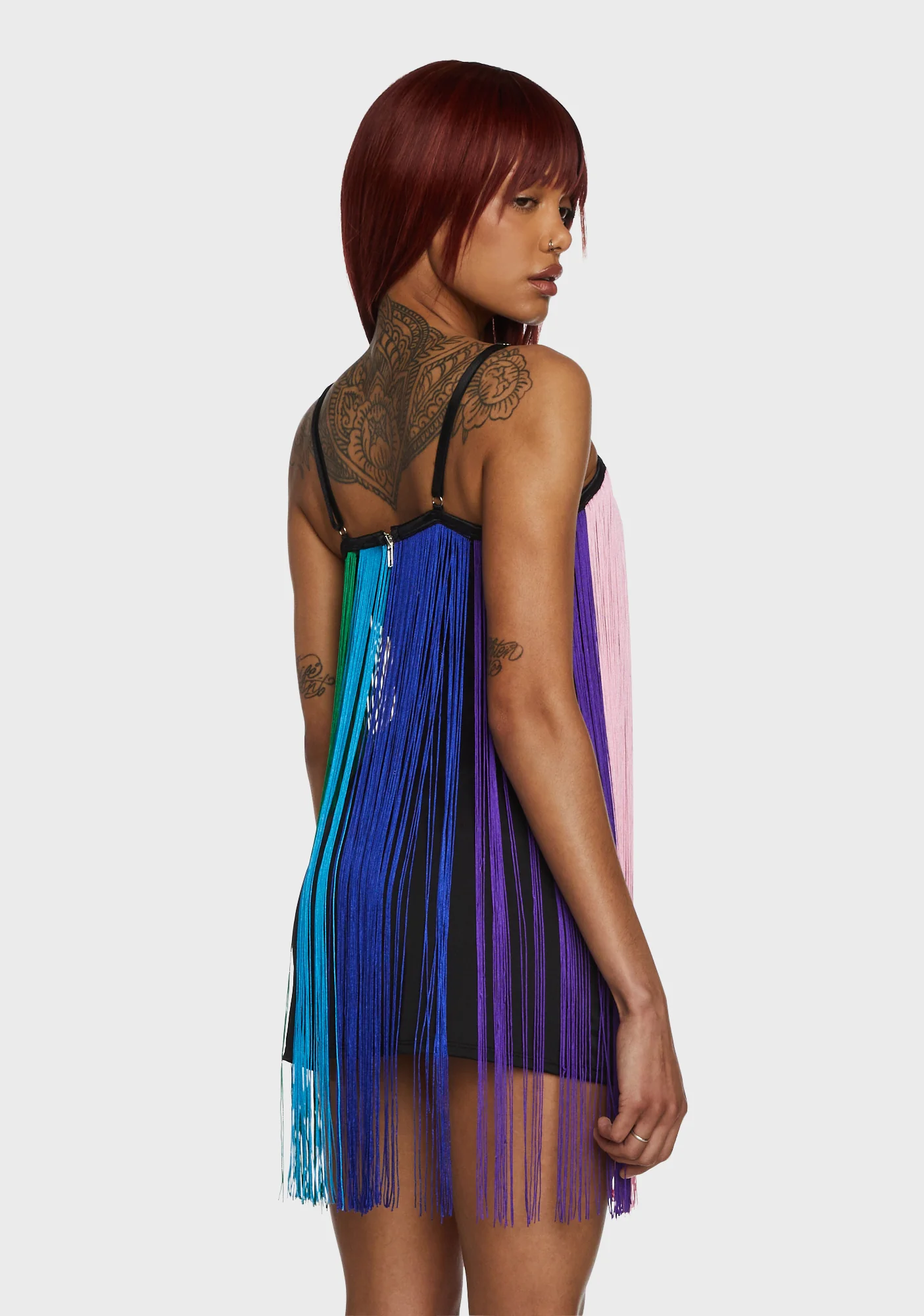 Technicolor Trip Fringe Mini Dress - Image 4