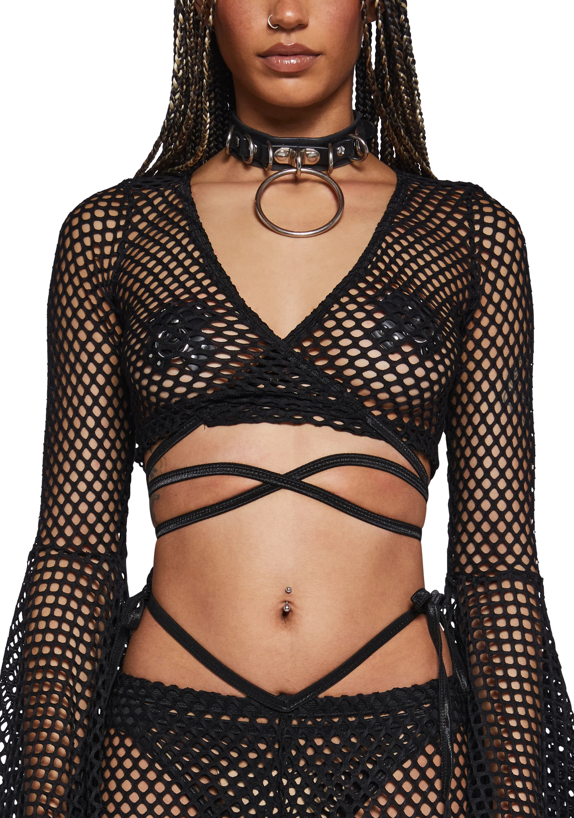 Techno Fantasy Fishnet Wrap Top - Black - Image 5