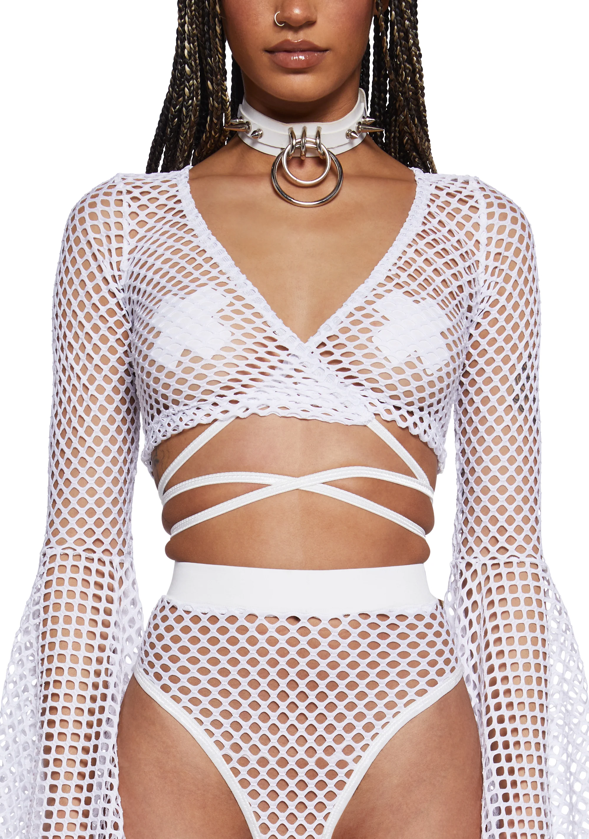 Techno Fantasy Fishnet Wrap Top - White - Image 5
