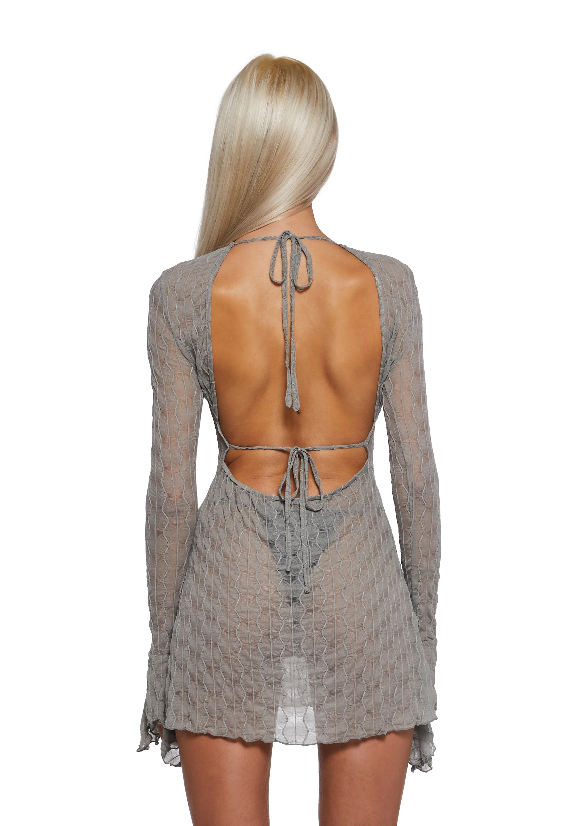 Techno Novelty Mesh Dress - Grey - Image 4