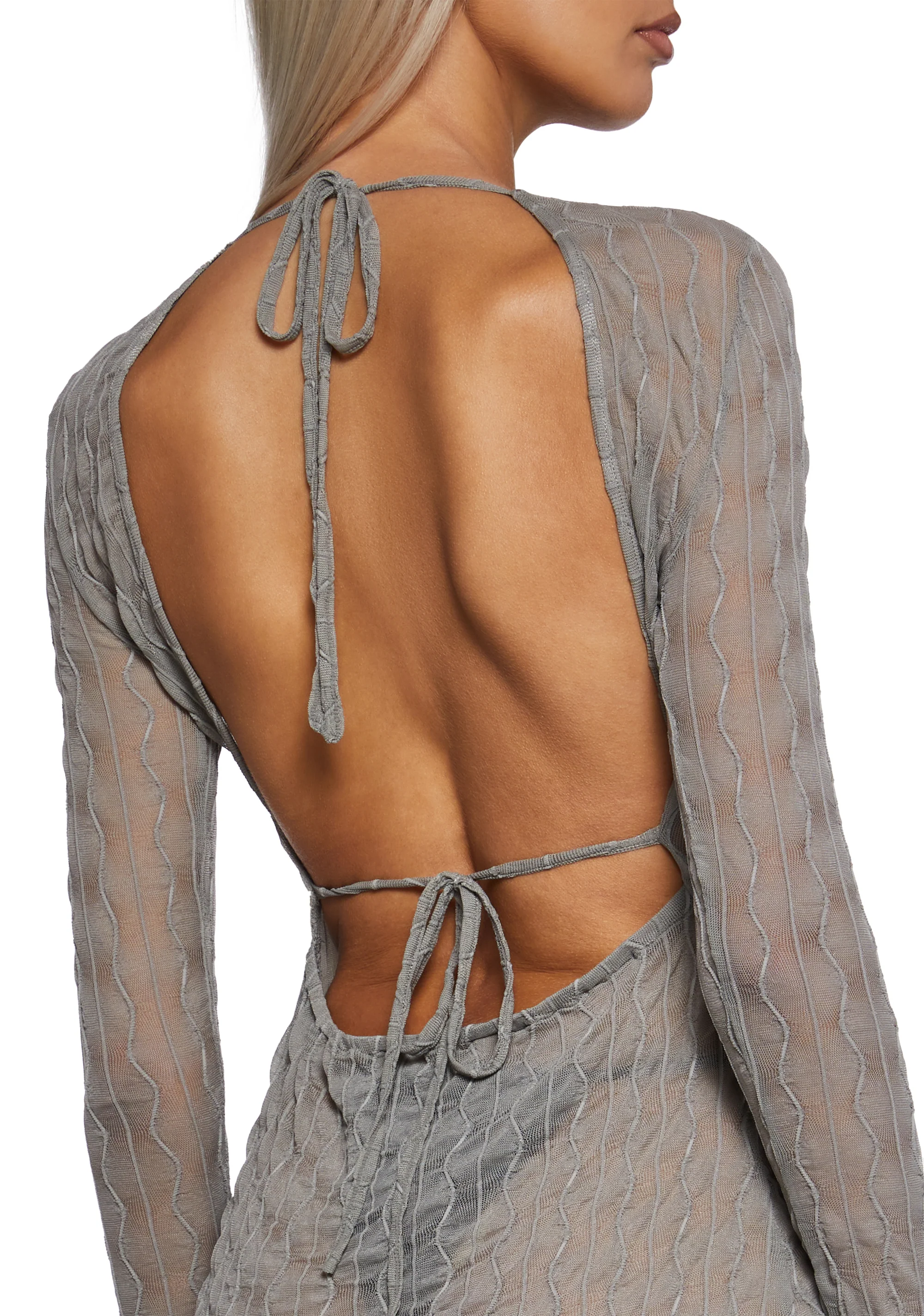 Techno Novelty Mesh Dress - Grey - Image 5