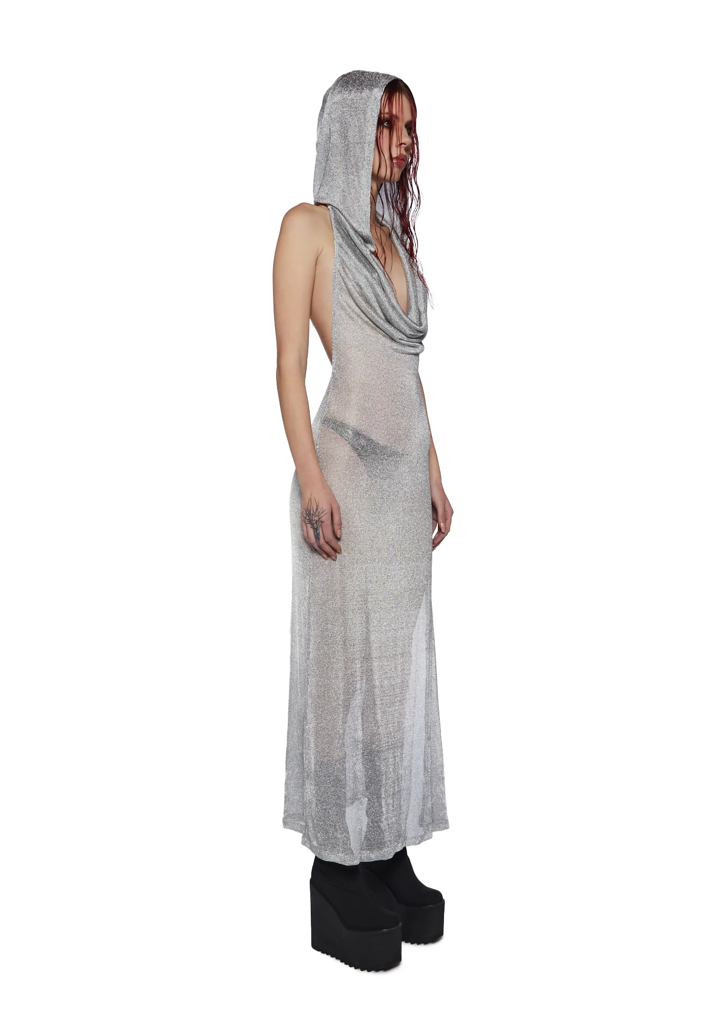 Tempo Metallic Hoodie Maxi Dress - Silver - Image 6