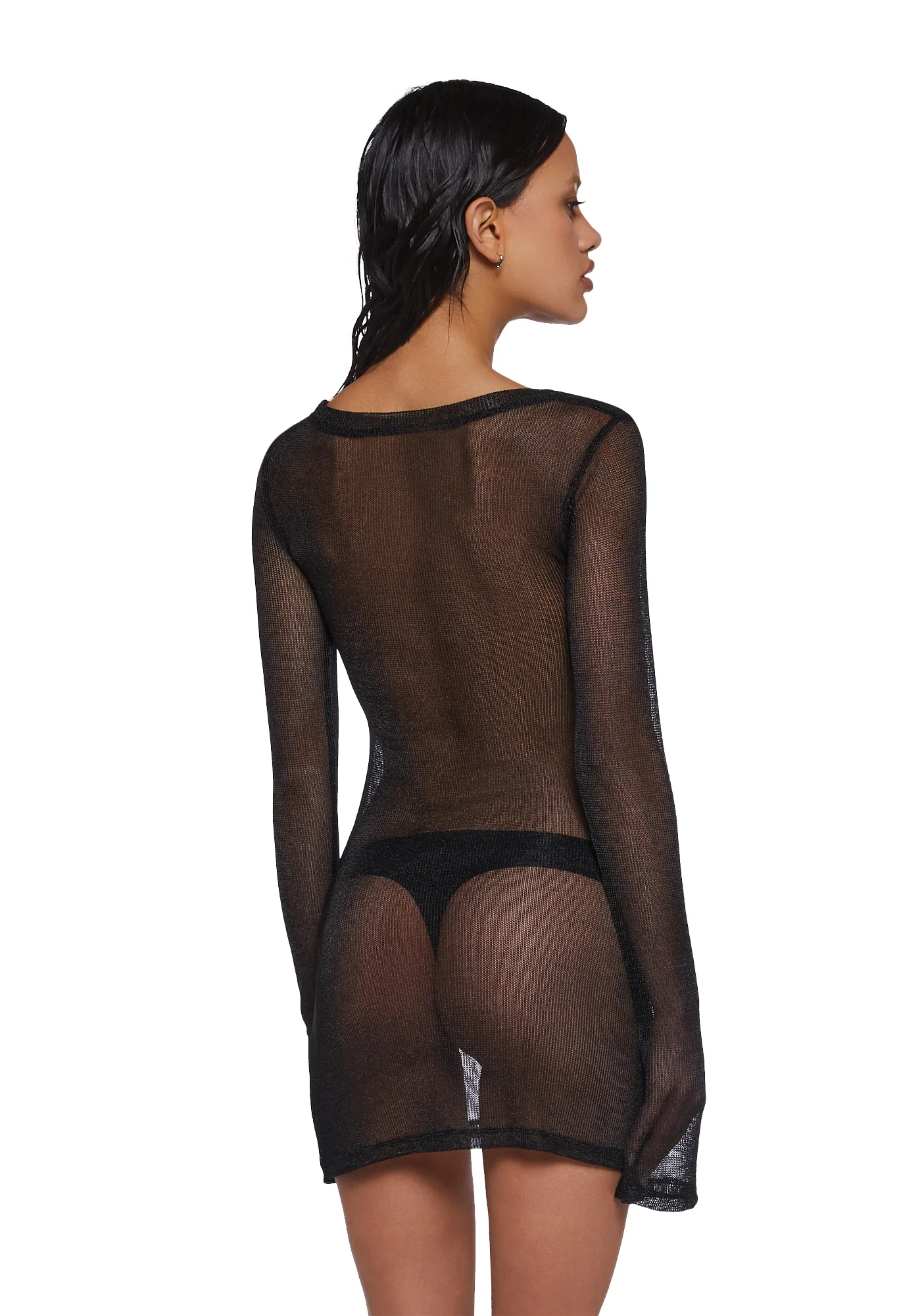 Tempo Metallic Knit Mini Dress - Black - Image 4