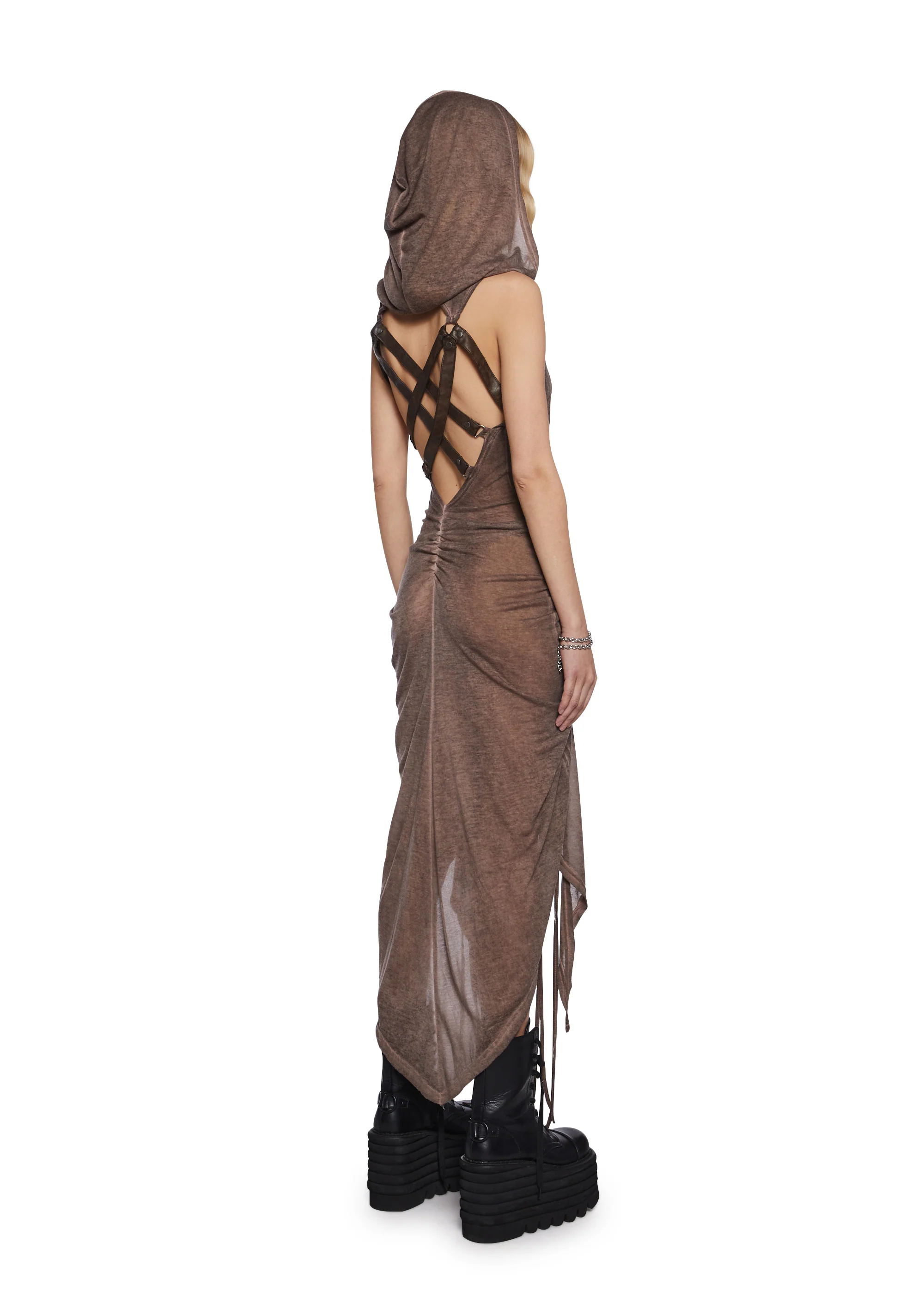 Tempo Ruched Harness Dress - Brown - Image 4
