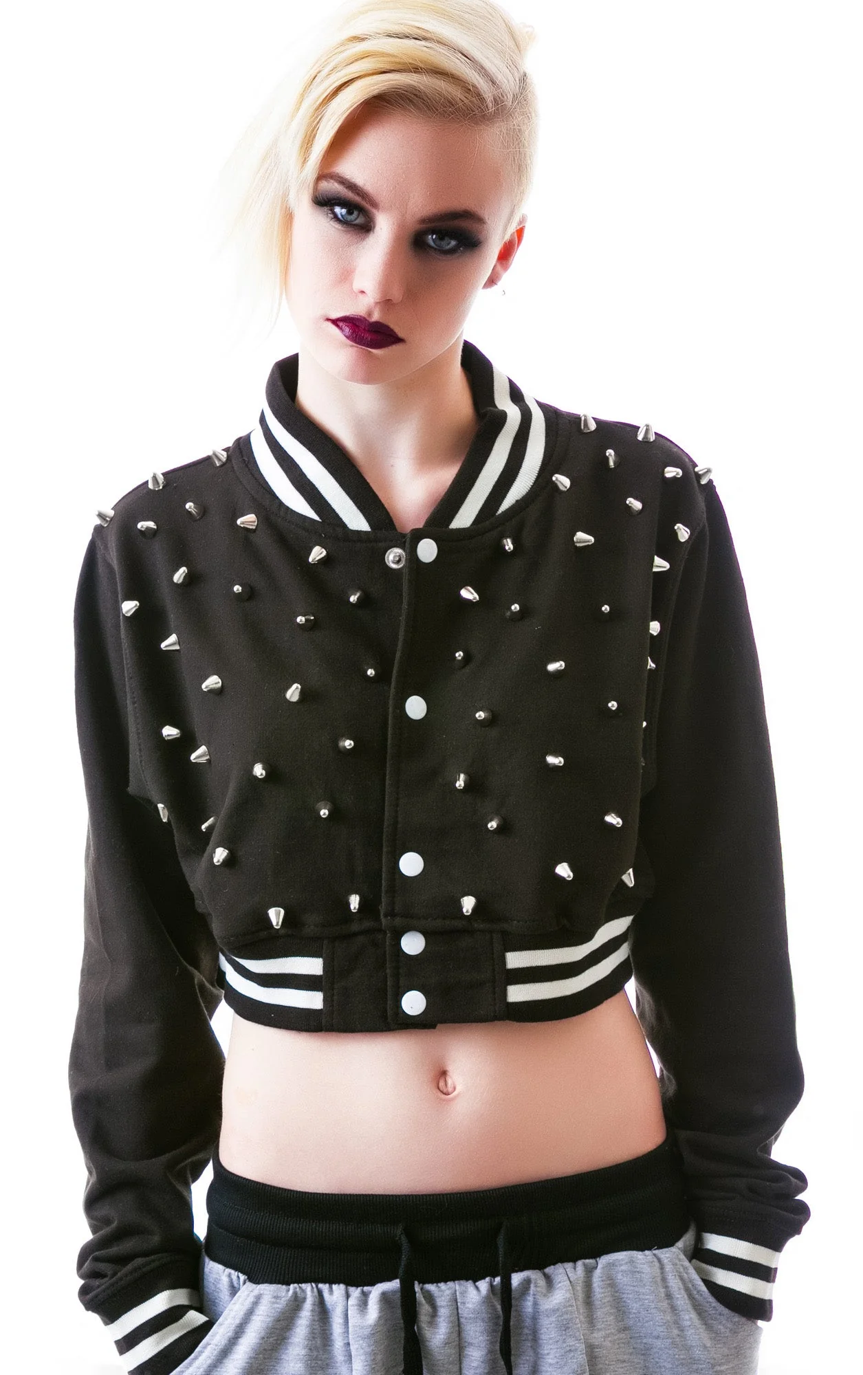 The  Margot Studded Crop Bomber - Gray - Image 11
