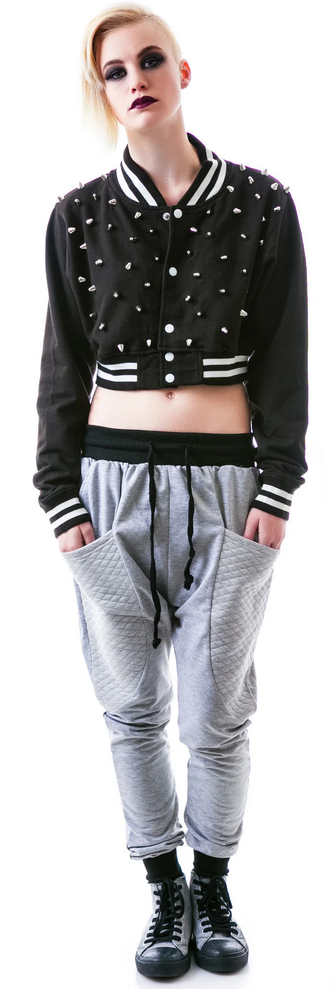 The  Margot Studded Crop Bomber - Gray - Image 12