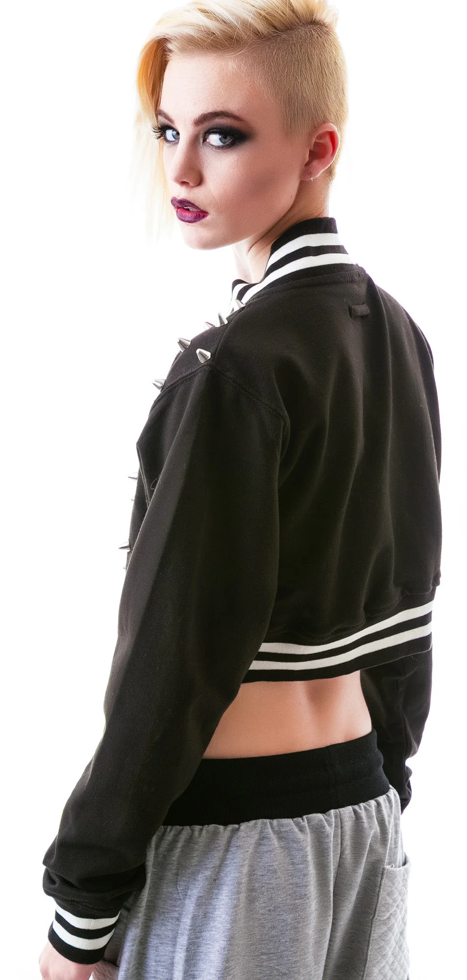 The  Margot Studded Crop Bomber - Gray - Image 14