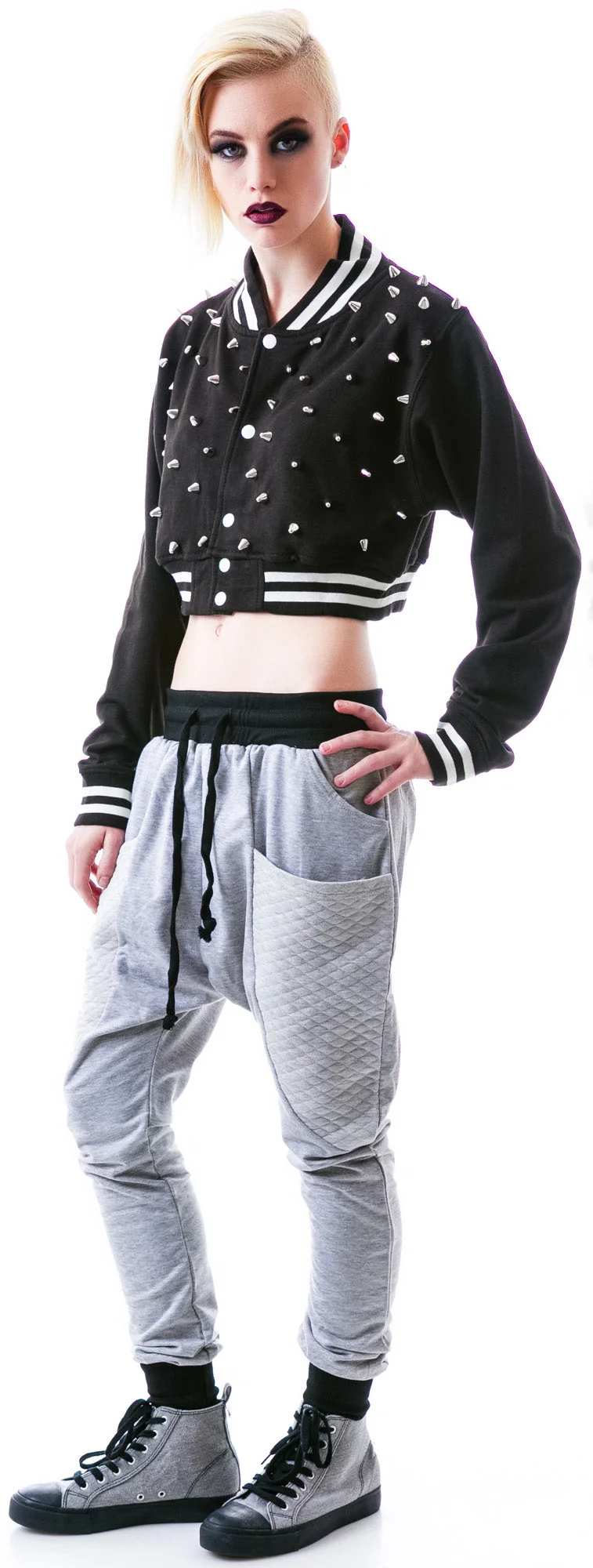 The  Margot Studded Crop Bomber - Gray - Image 15