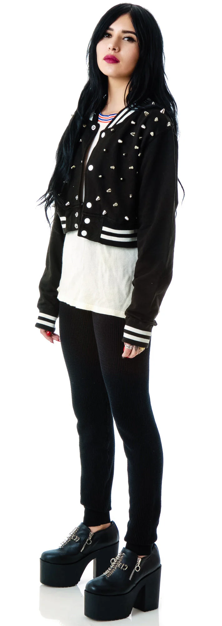 The  Margot Studded Crop Bomber - Gray - Image 17
