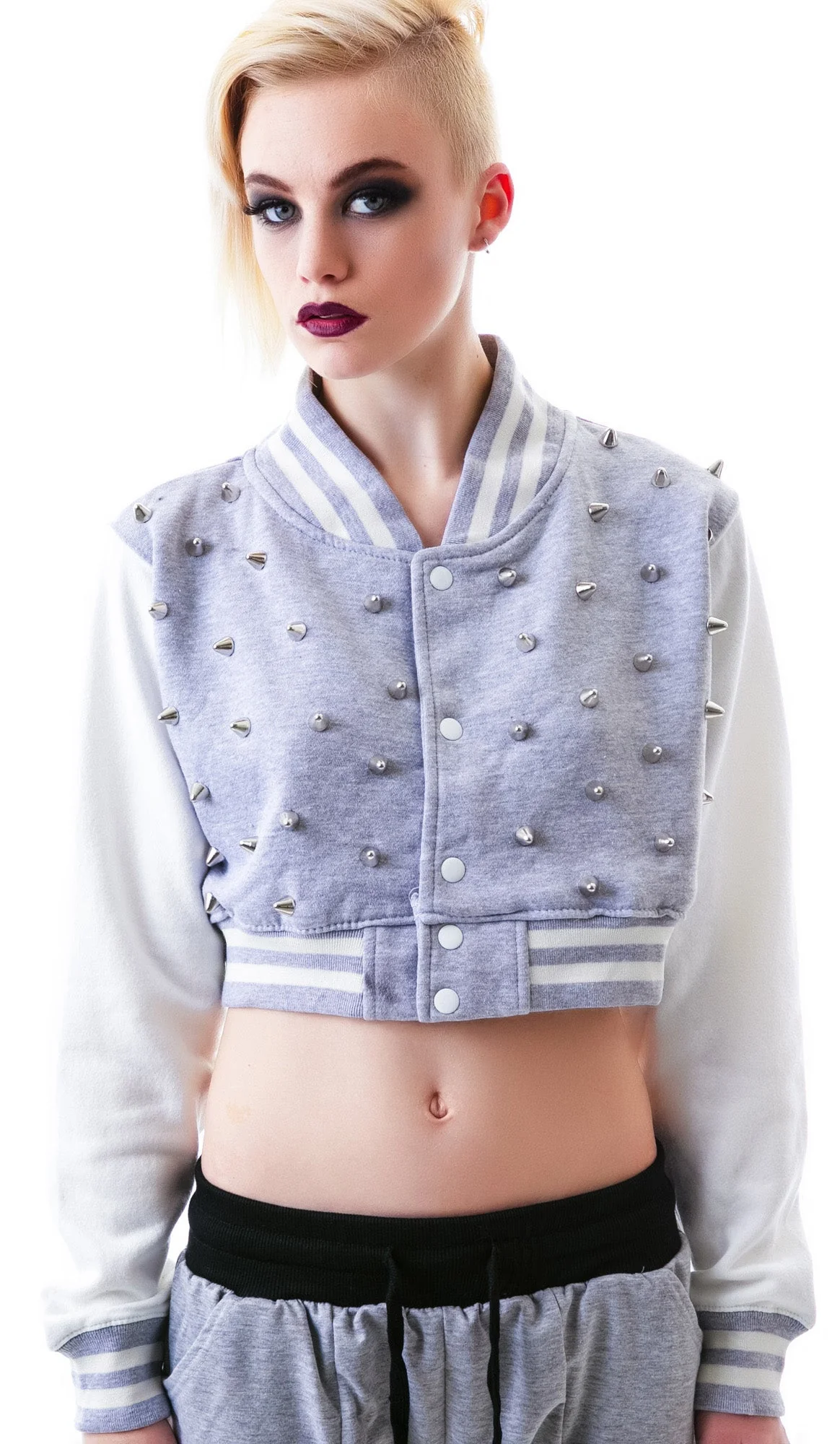 The  Margot Studded Crop Bomber - Gray - Image 3