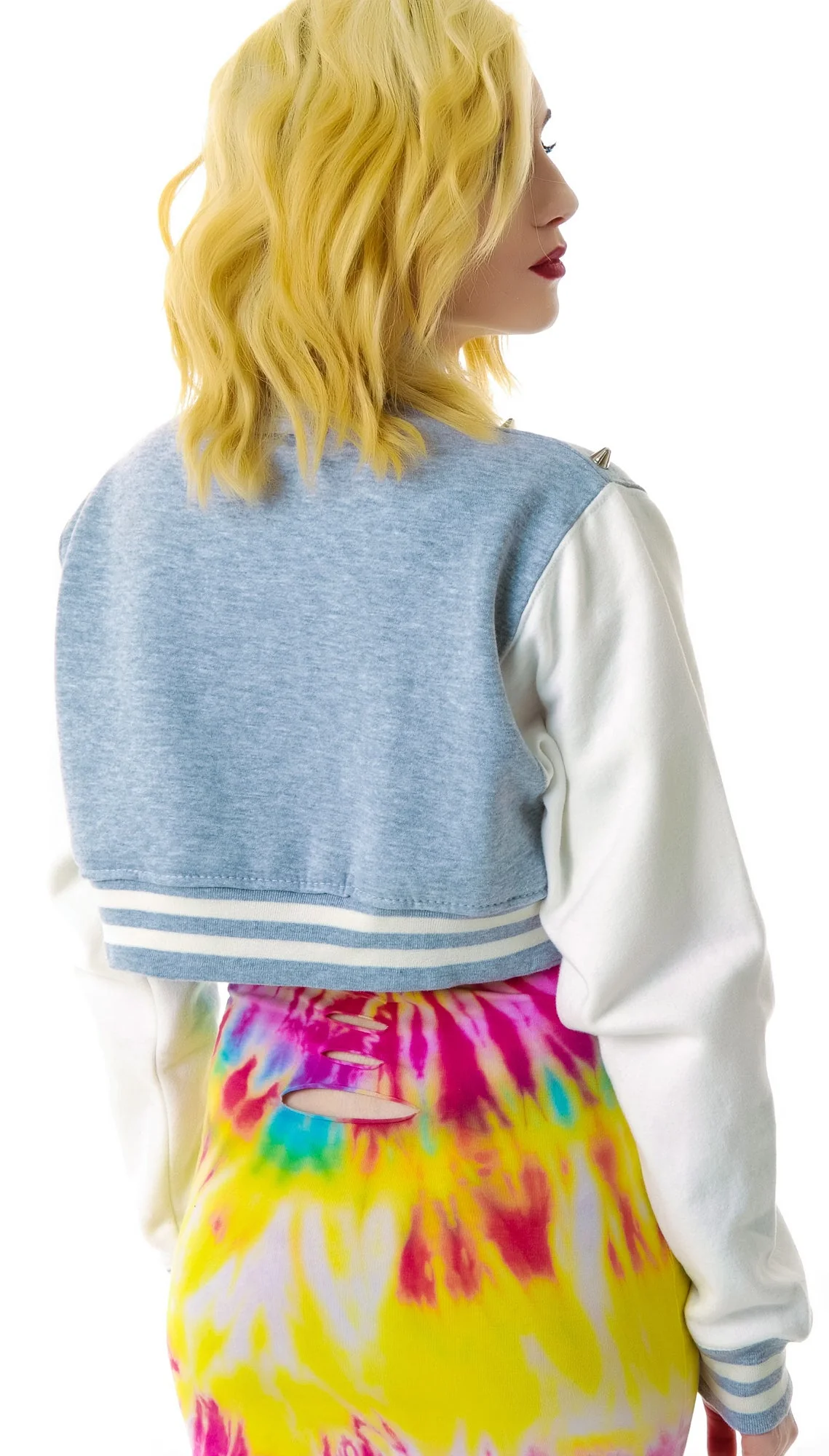The  Margot Studded Crop Bomber - Gray - Image 8