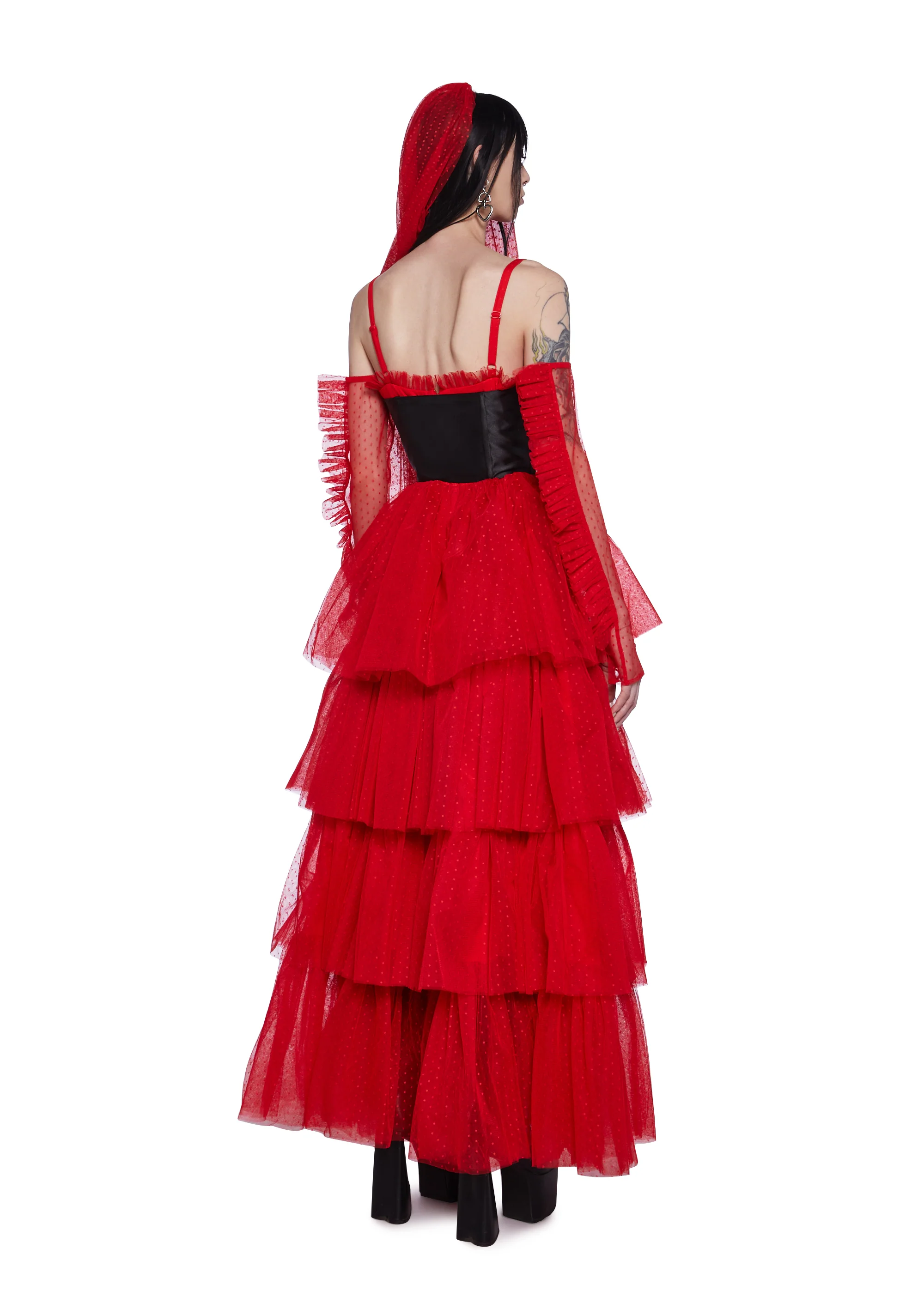 The Red Wedding Lace Maxi Dress And Gloves Set - Image 4