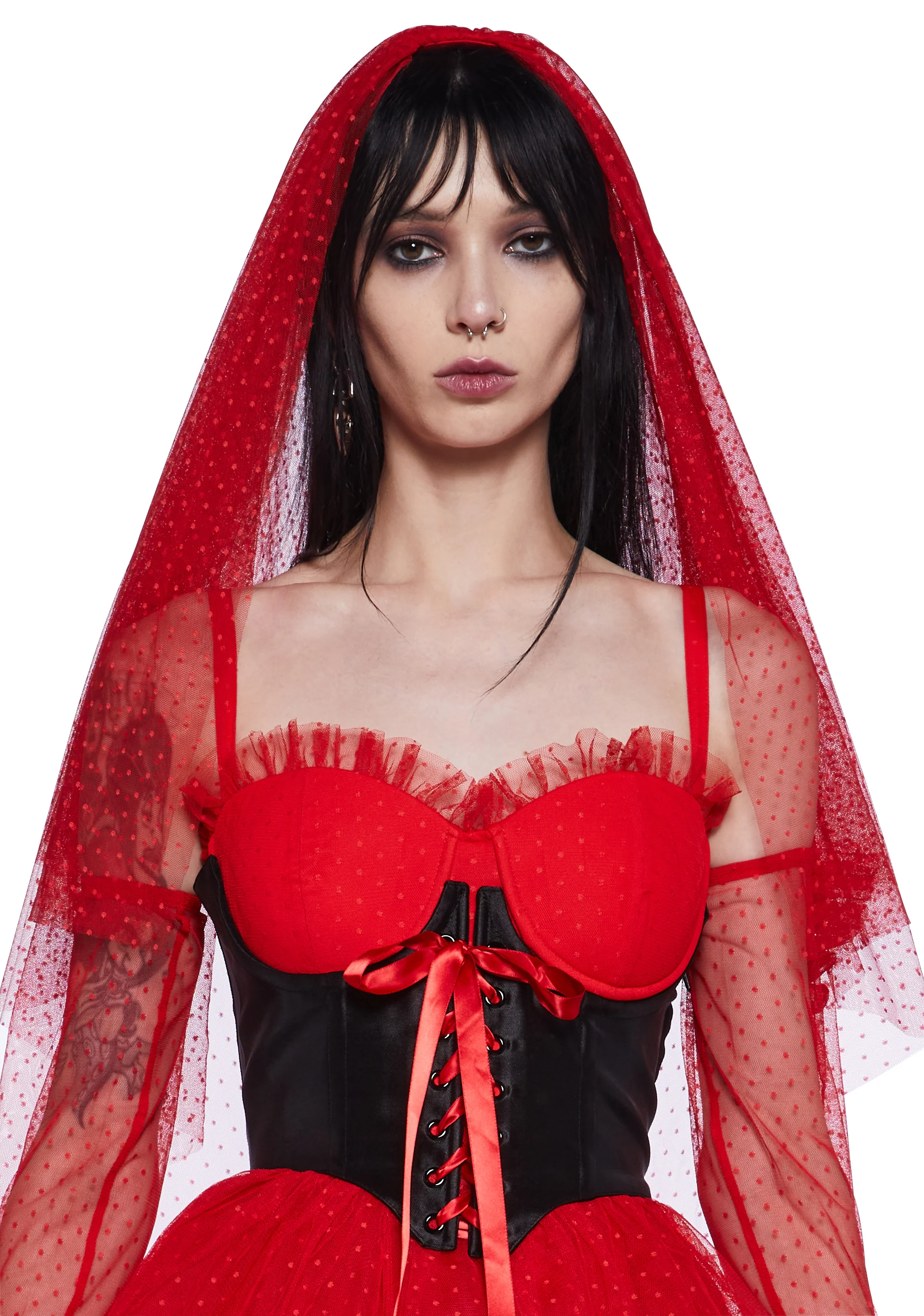 The Red Wedding Lace Maxi Dress And Gloves Set - Image 6