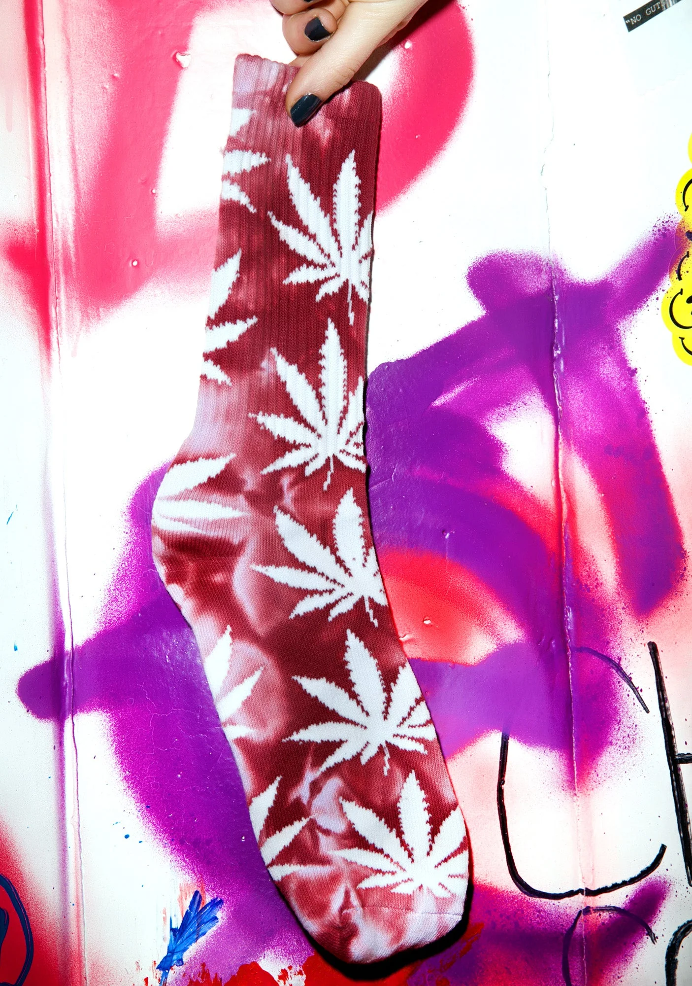 Tie Dye Plantlife Crew Sock - Dark Red - Image 5