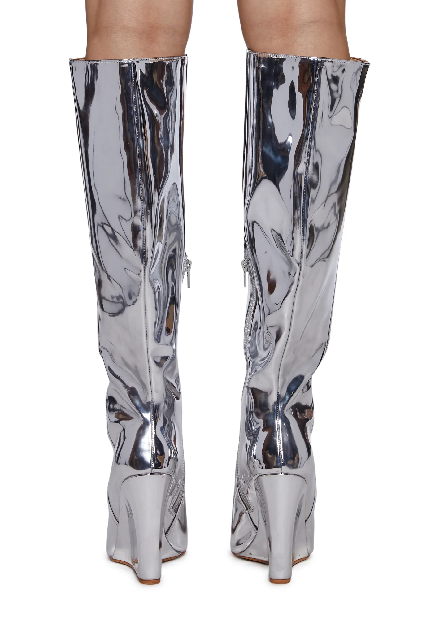 Totally Mesmerized Knee High Boots - Silver - Image 4