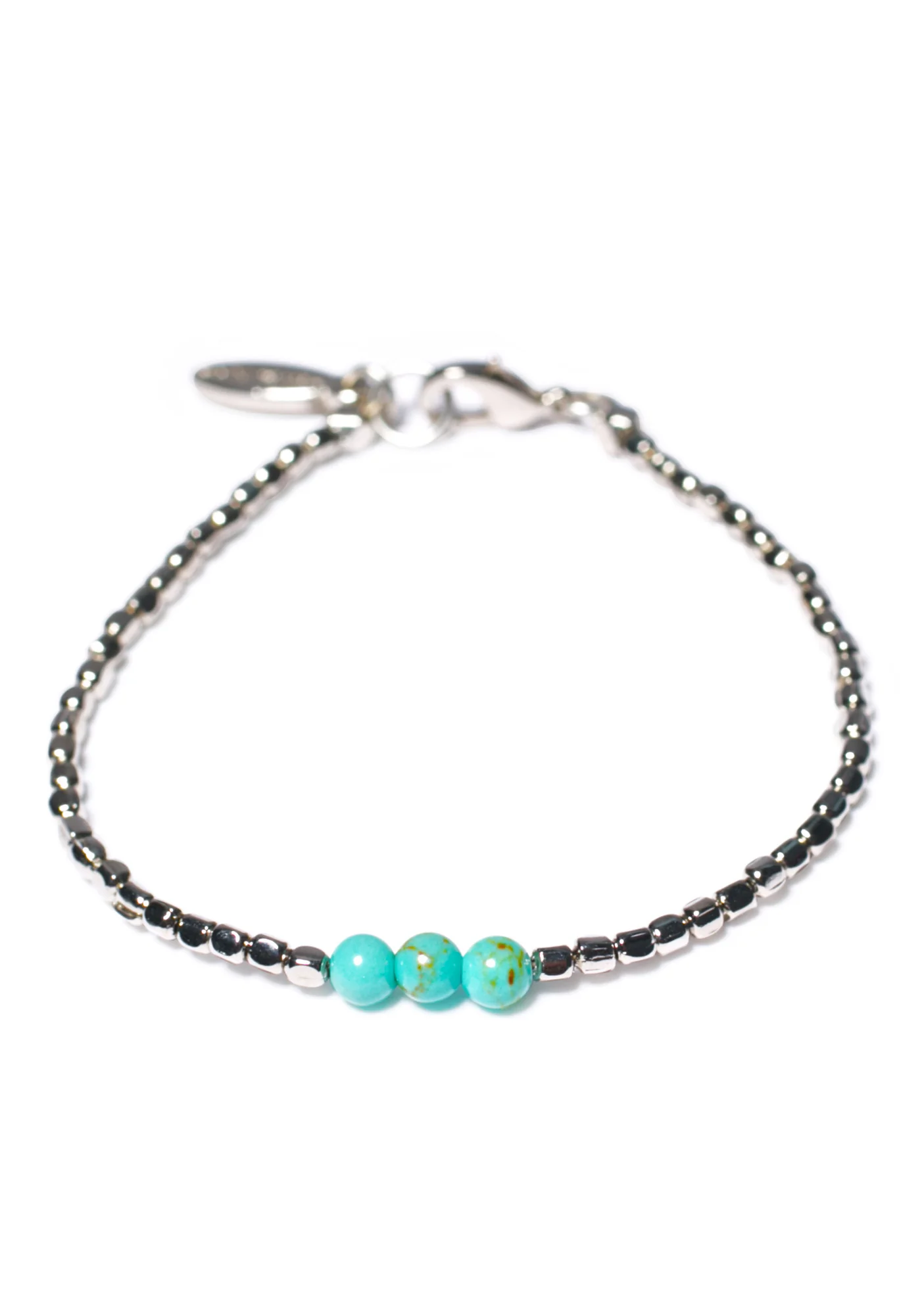 Triple Turquoise Bead Silver Bracelet - Image 2