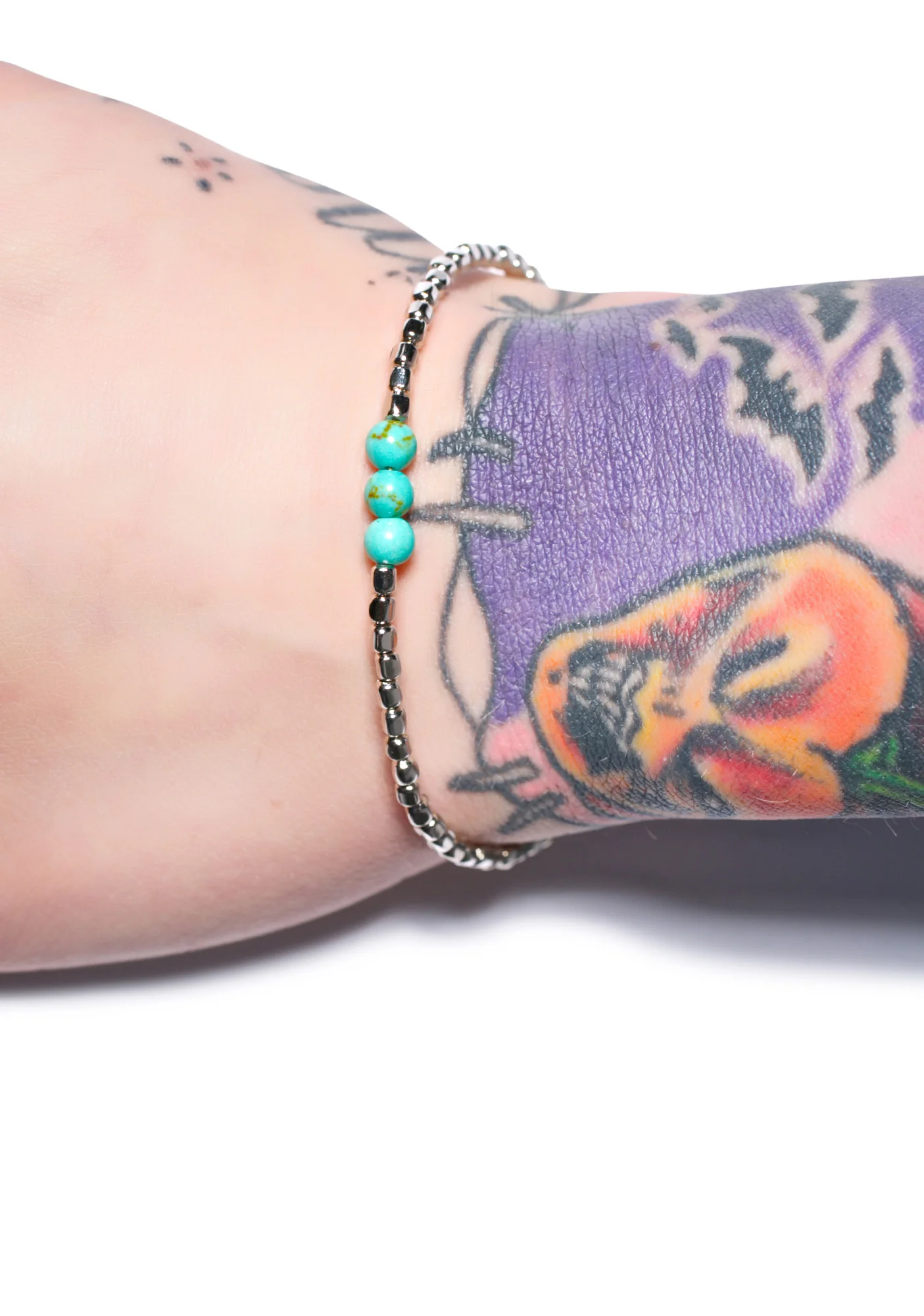 Triple Turquoise Bead Silver Bracelet - Image 3