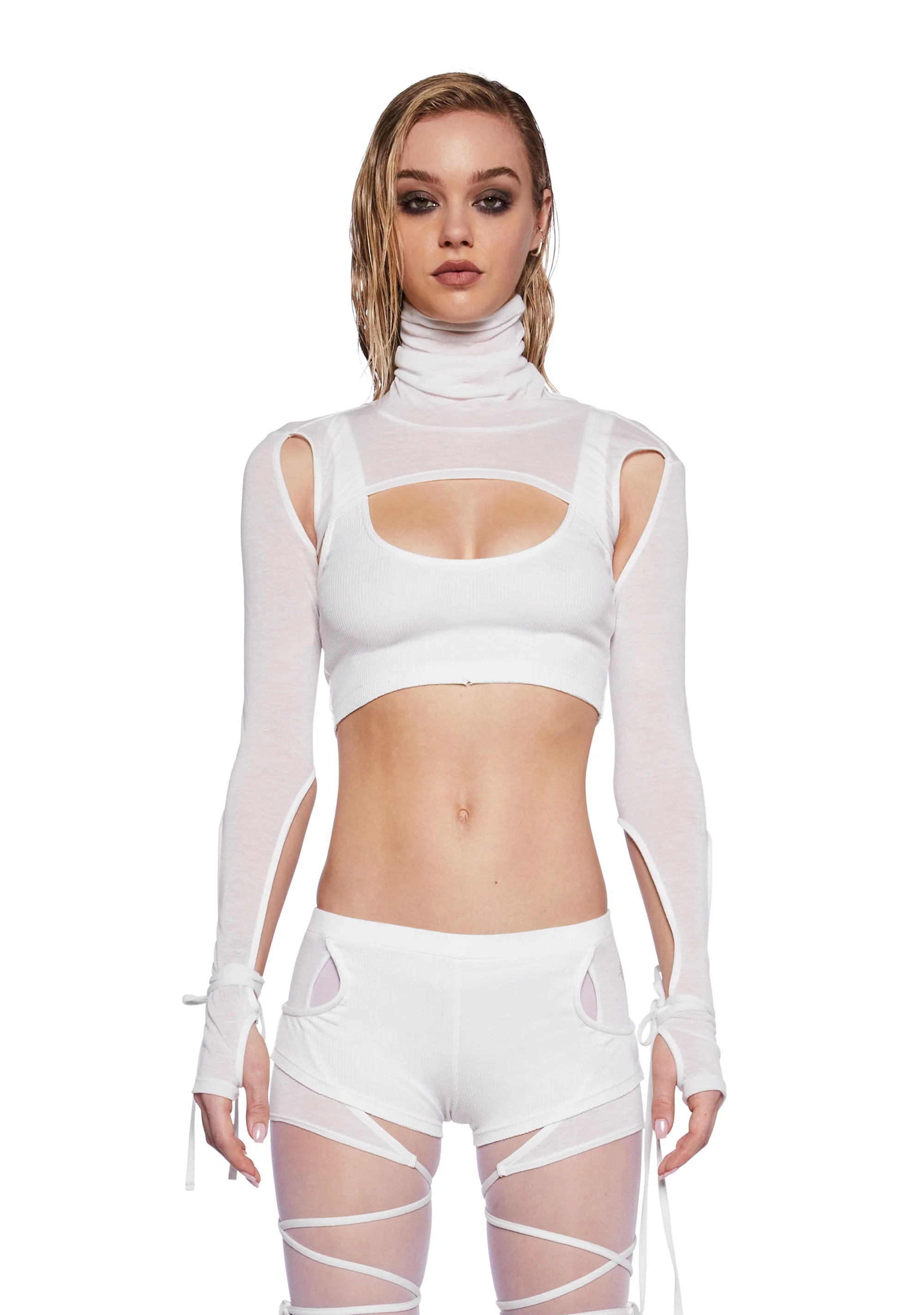 Pitch Mesh Ribbed Tank And Shrug Set - Image 2