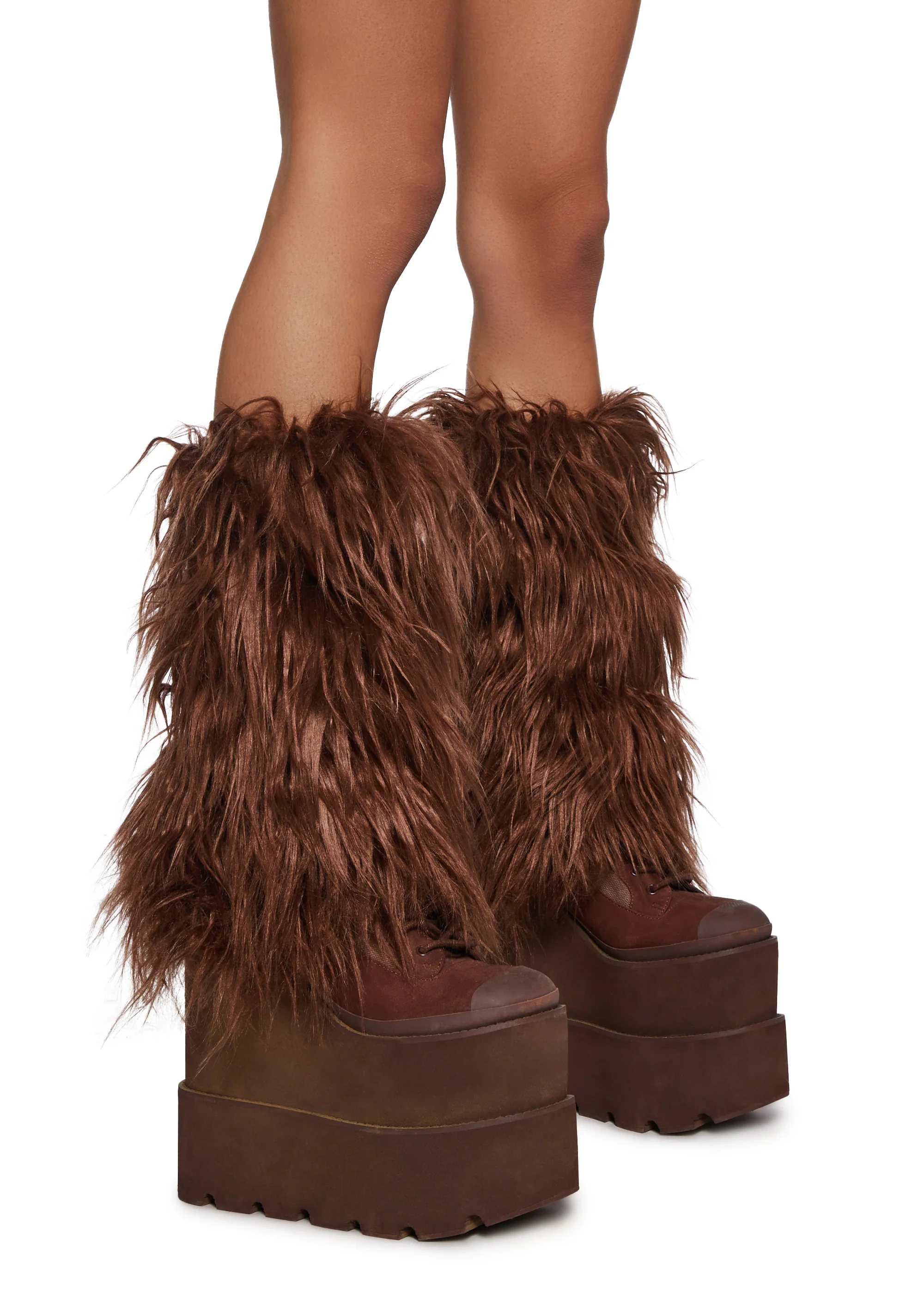 Up My Tempo Faux Fur Leg Warmers - Brown - Image 2