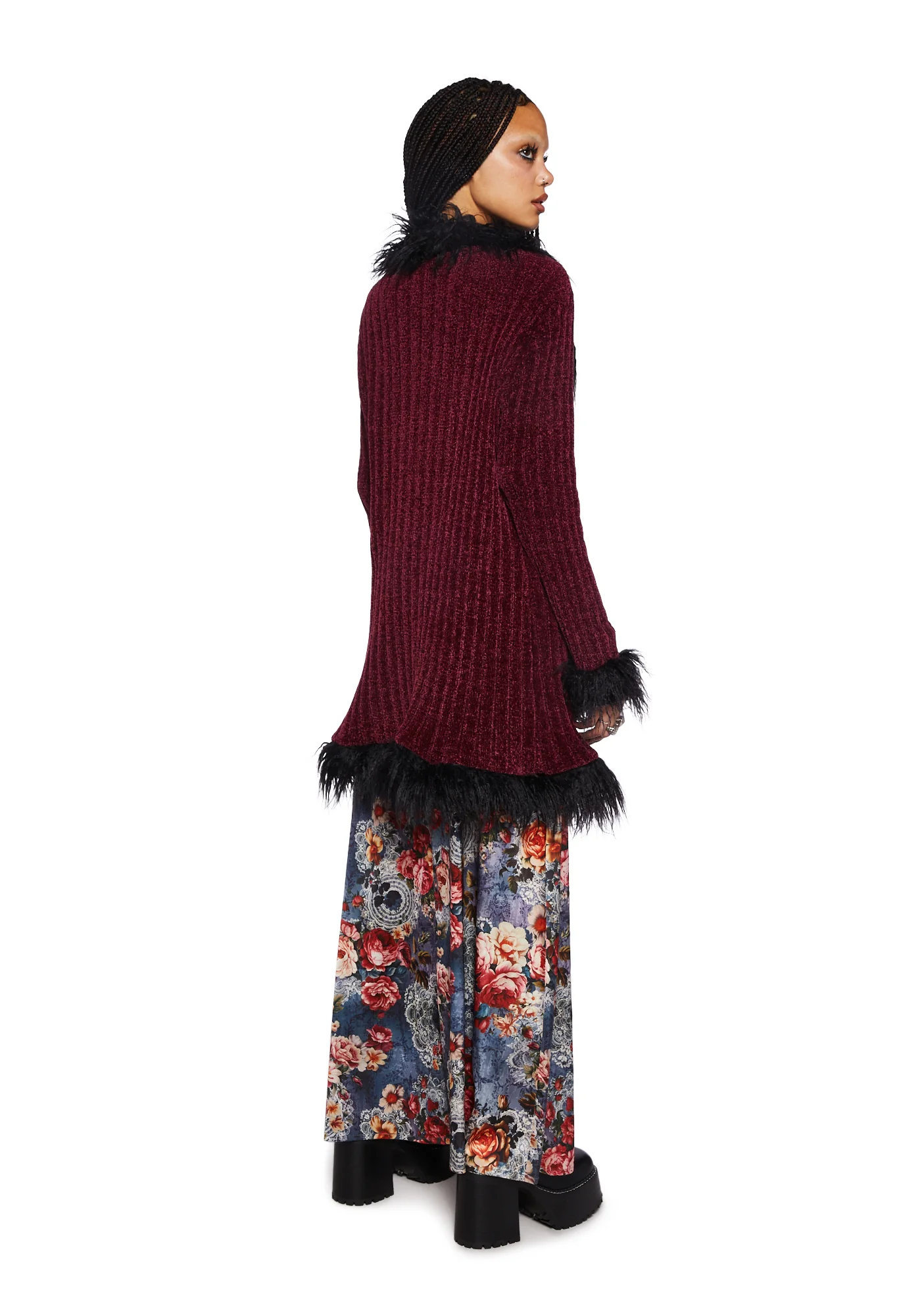 Furry Foe Long Cardigan-Burgundy - Image 4