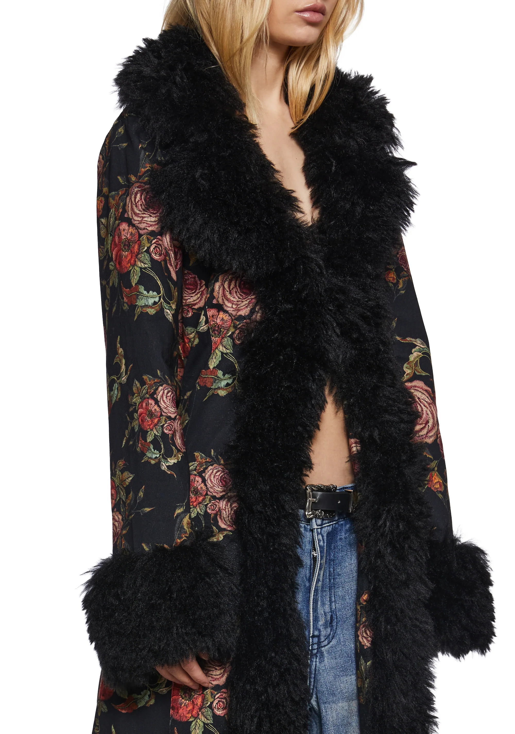 Wild Rose Faux Fur Duster Coat - Image 2