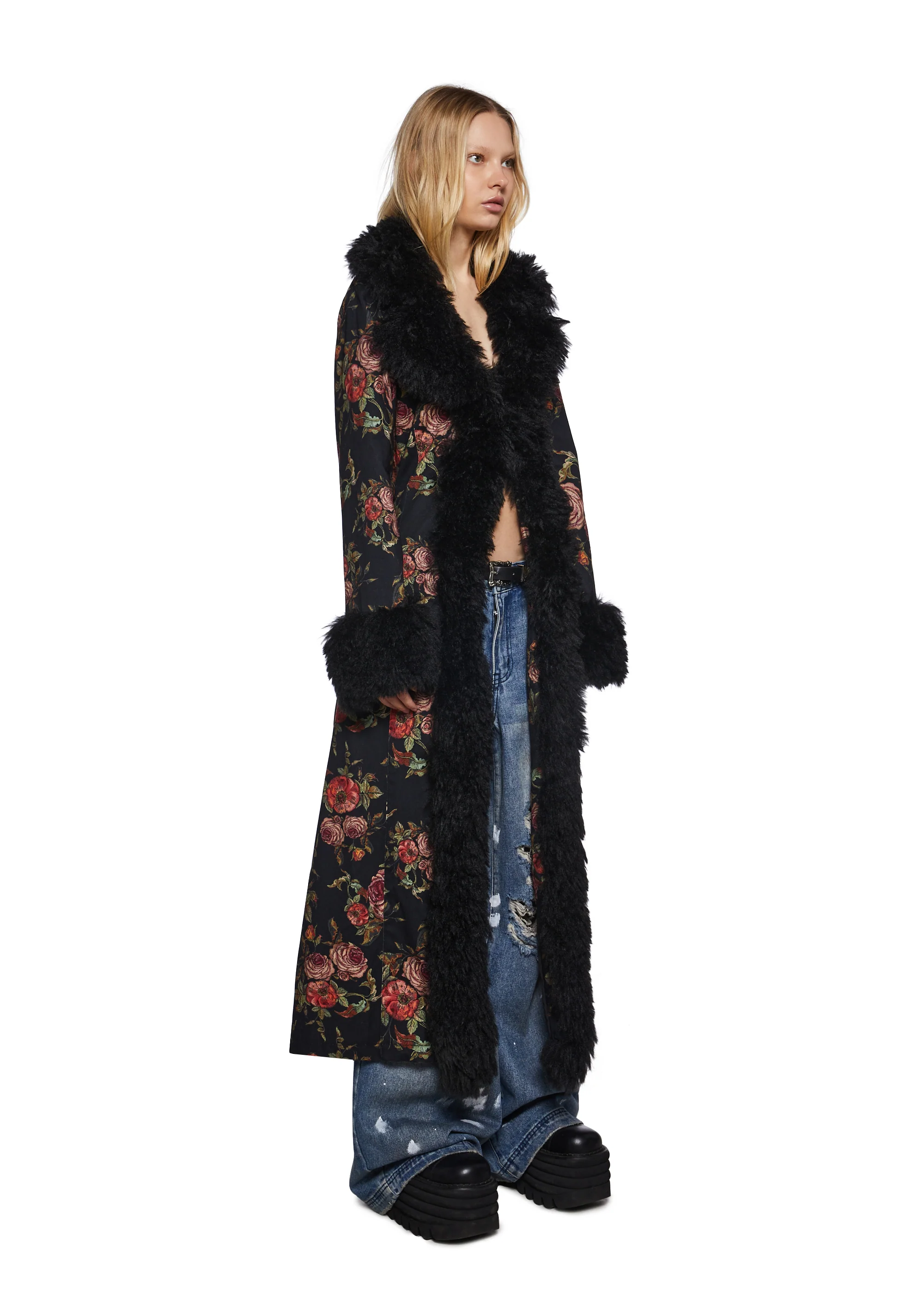 Wild Rose Faux Fur Duster Coat - Image 3