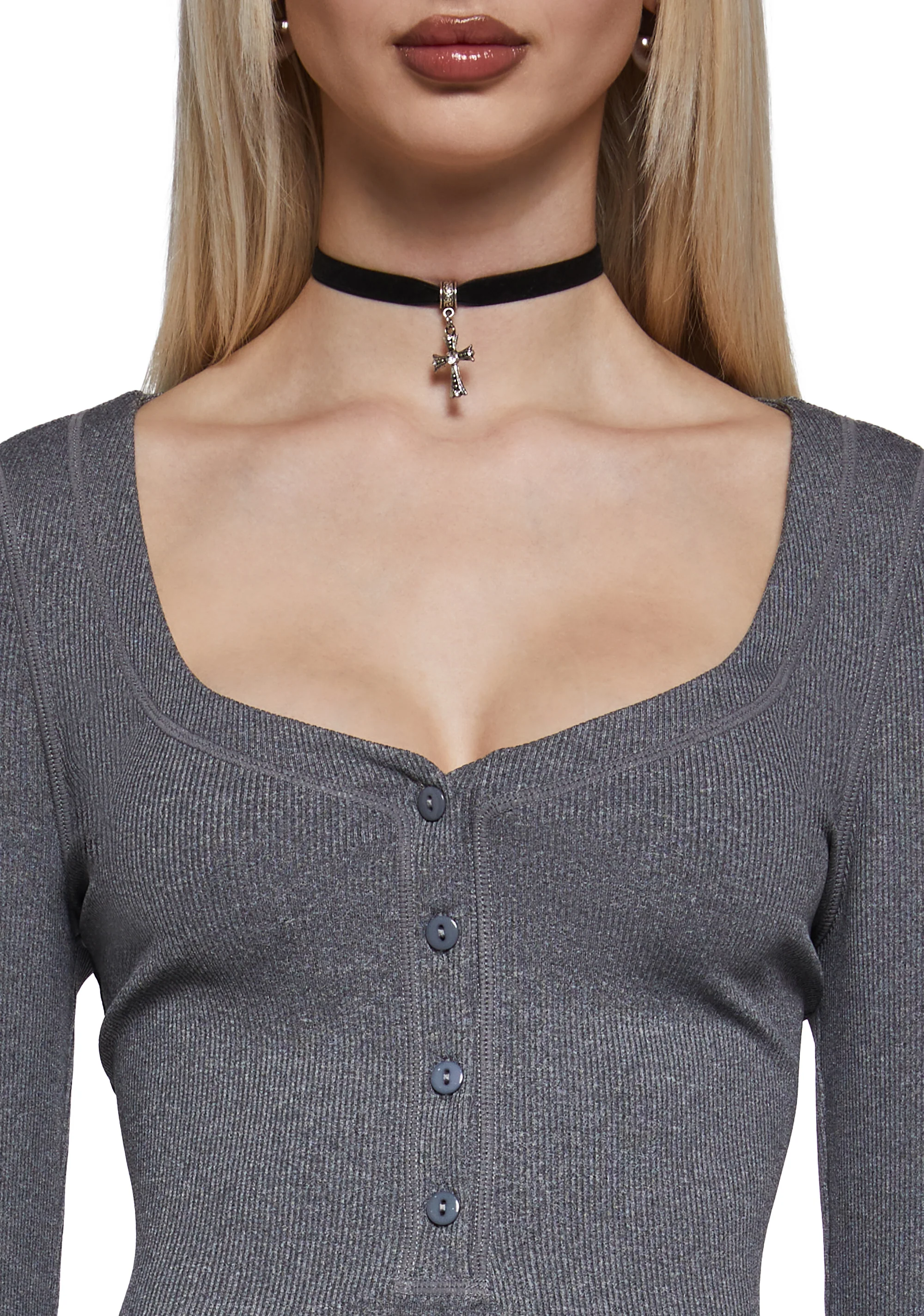 Hearts Linked Henley Dress - Gray - Image 5