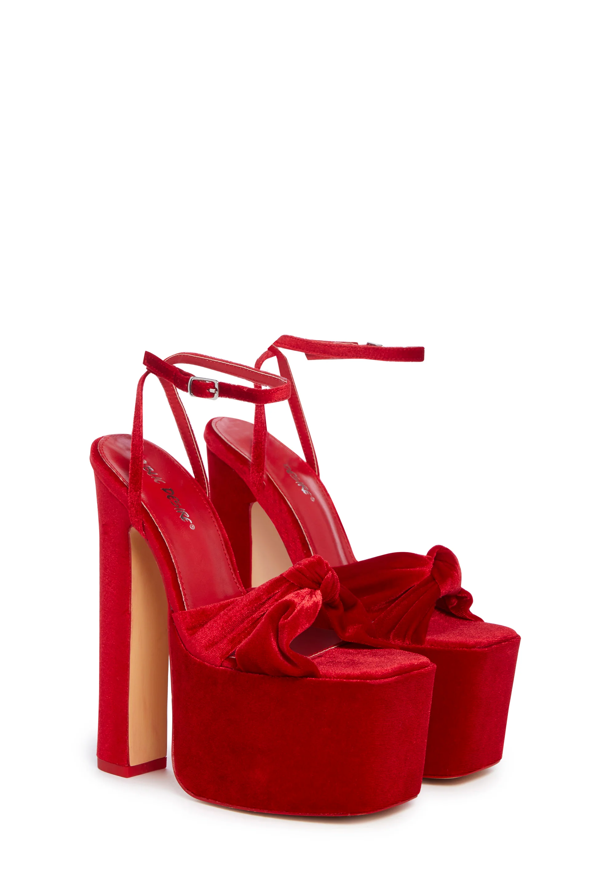 Velveter Platform Heels - Red - Image 3